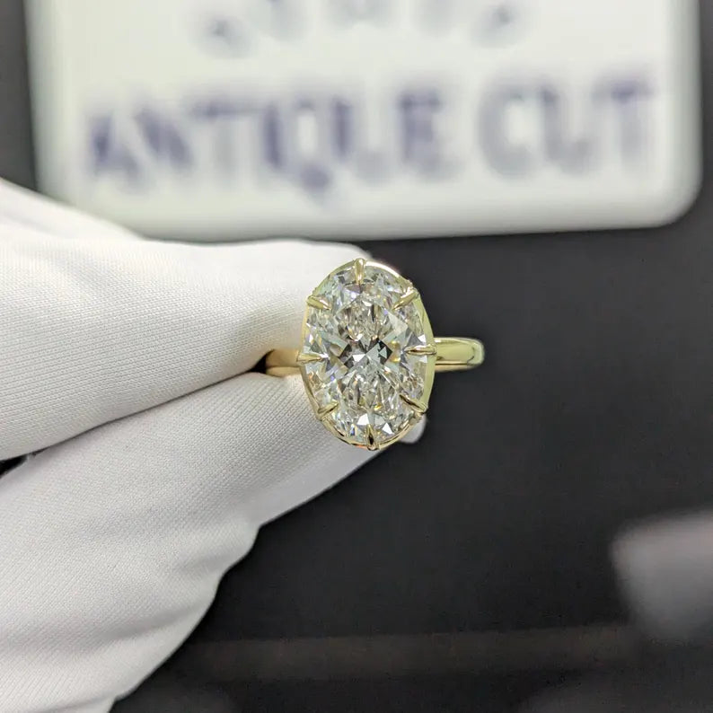 Oval 6.30ct Lab Grown Diamond Bezel Set Engagement Ring, D-E-F Color, VVS-VS Clarity - IGI Certificate