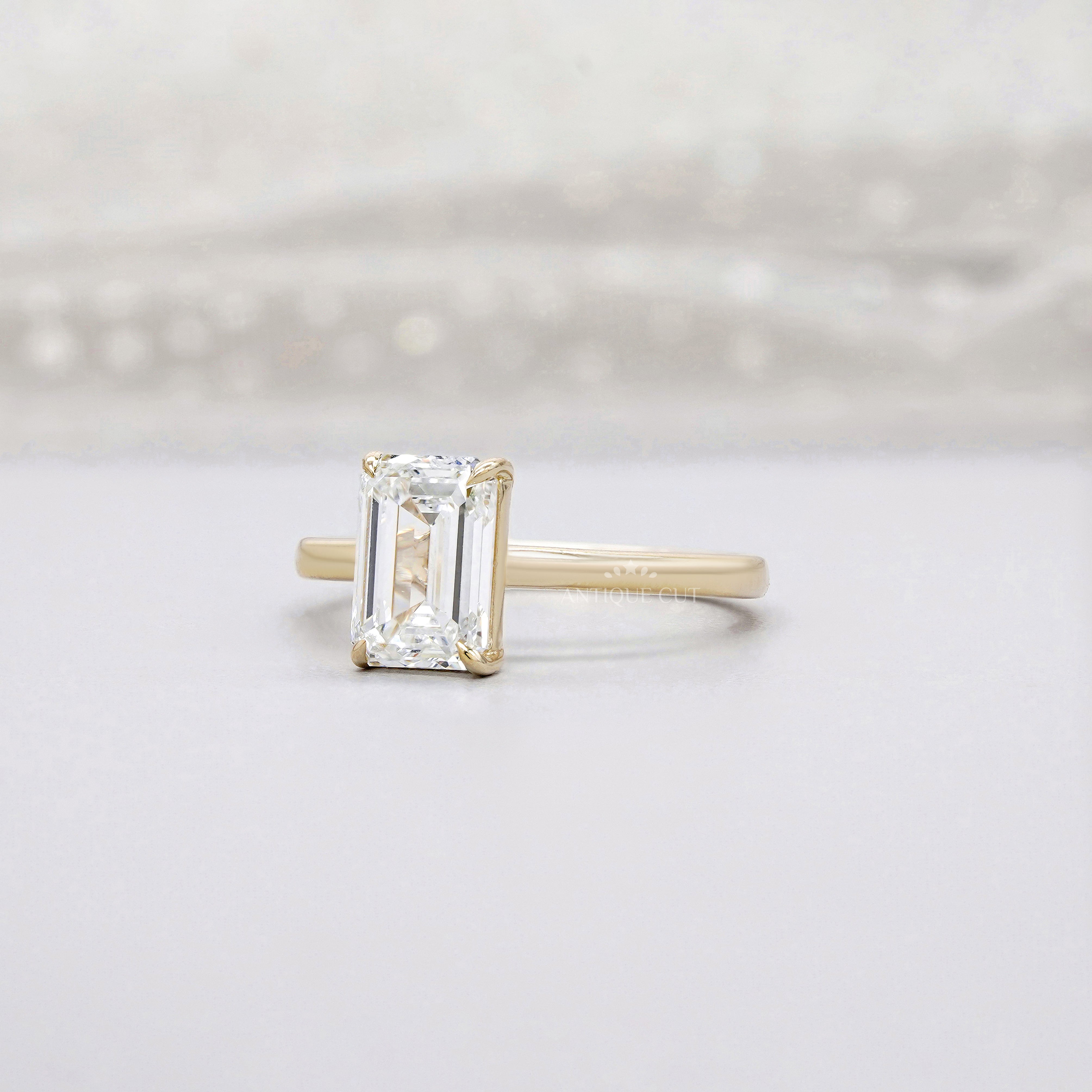 Emerald 2.00ct Lab Diamond Solitaire Ring | Yellow Gold | Minimalist IGI Certified