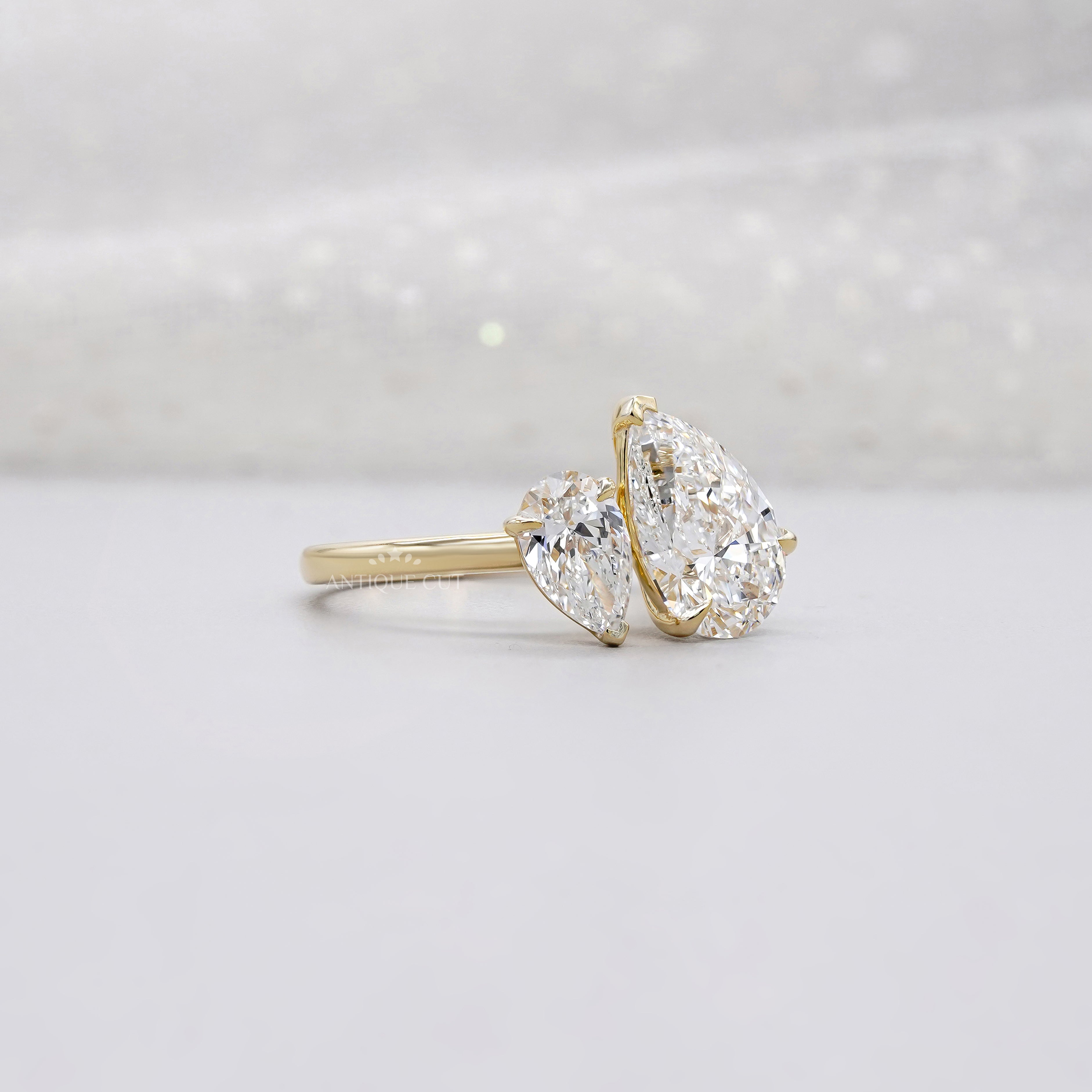 3.10tcw Pear Toi Et Moi Lab Grown Diamond Ring | Two Stone Yellow Gold | IGI Certified