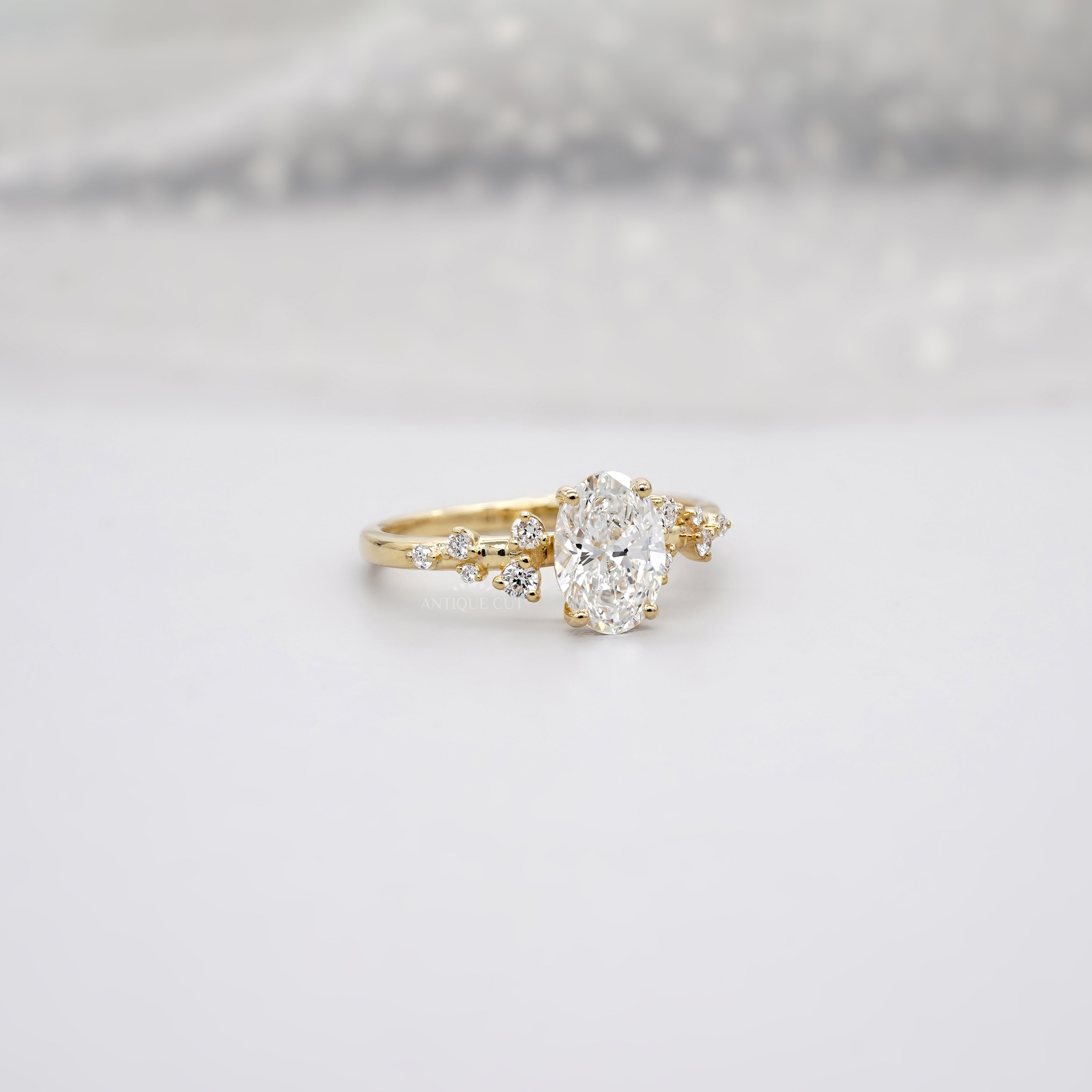Oval 1.50tcw Lab Diamond Cluster Ring | Yellow Gold | Unique Side Design | IGI Certified