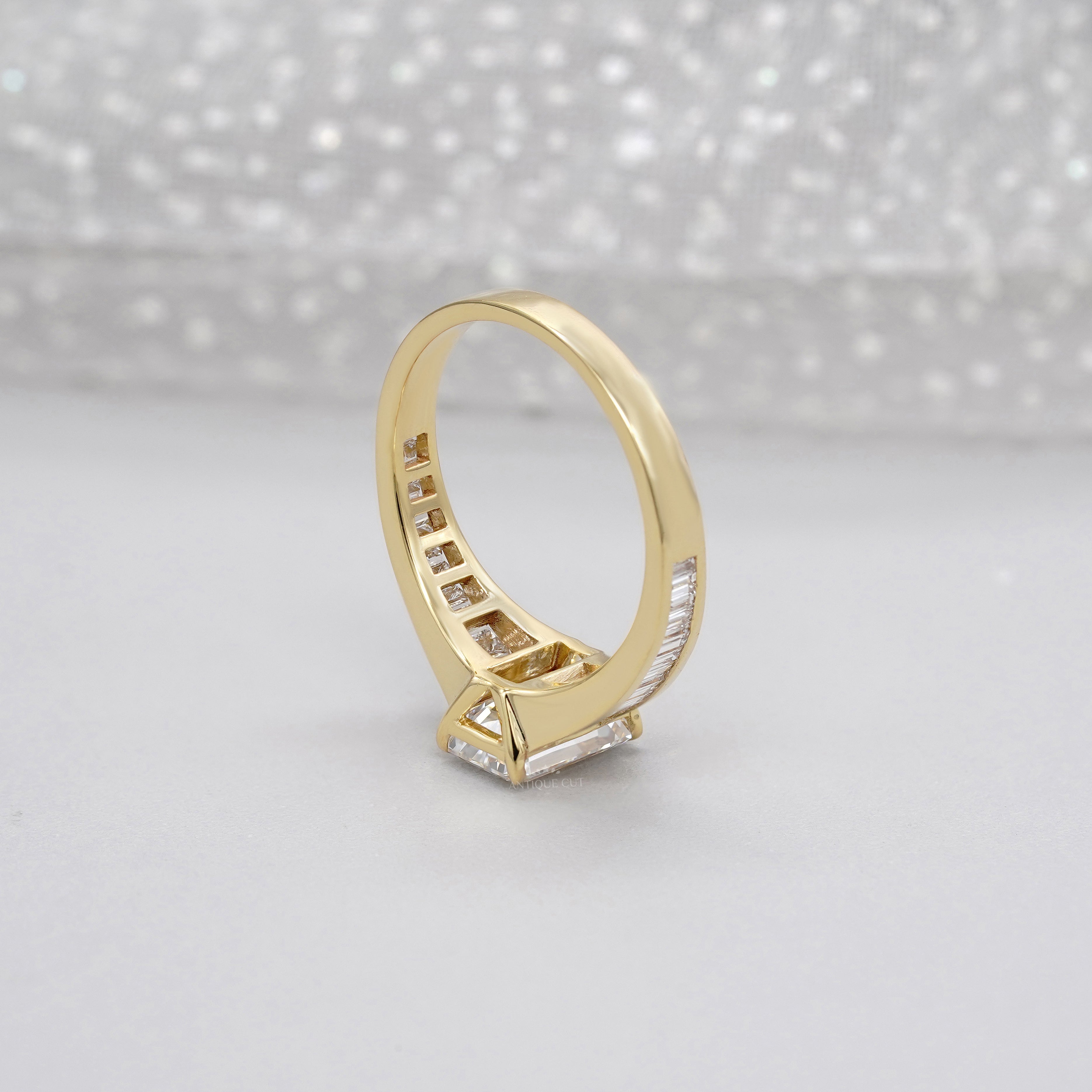 Emerald 3.70tcw Lab Diamond Ring with Baguette Sides | IGI Certified