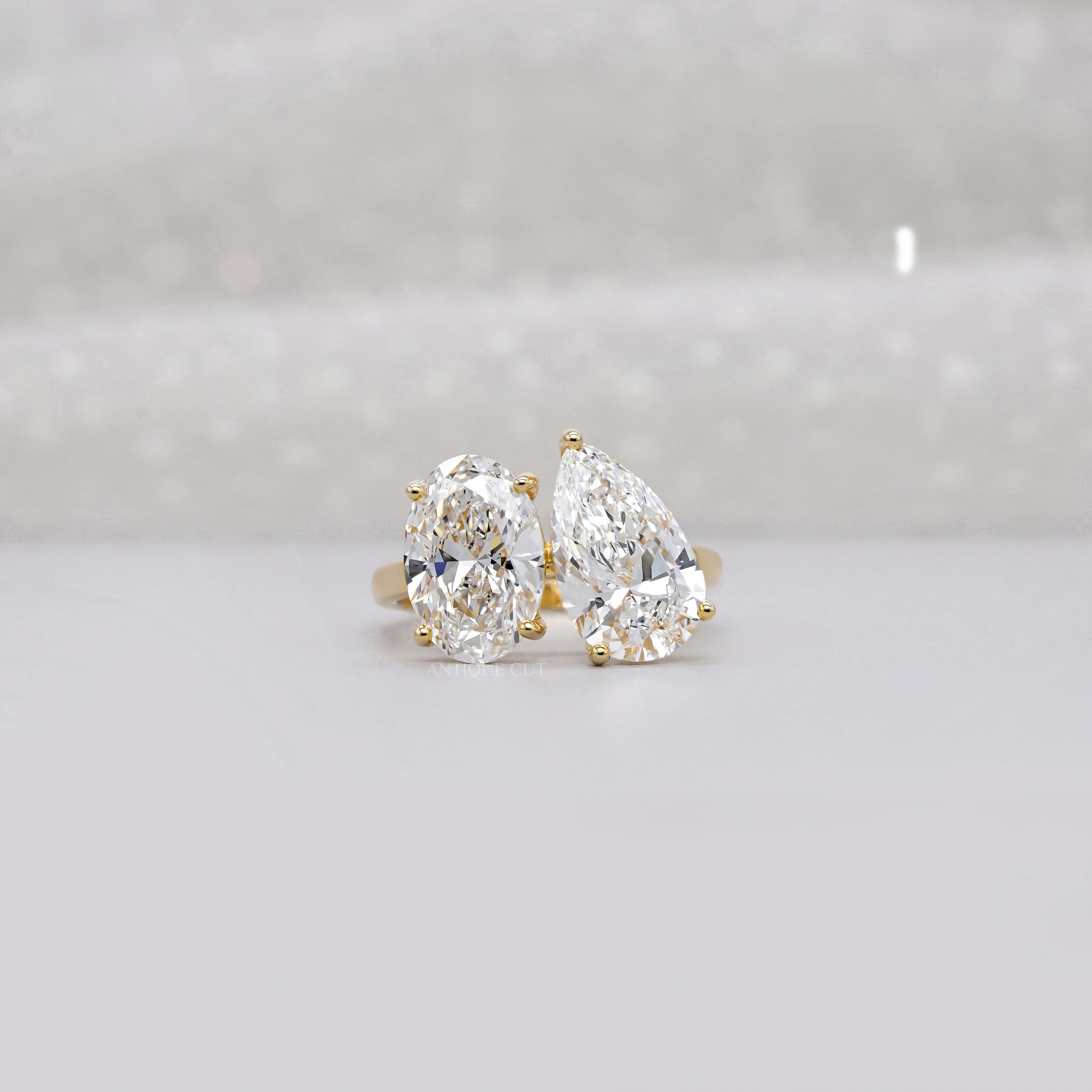 Oval and Pear 4.00tcw Lab Diamond Toi Et Moi Engagement Ring | IGI Certified | Modern Setting
