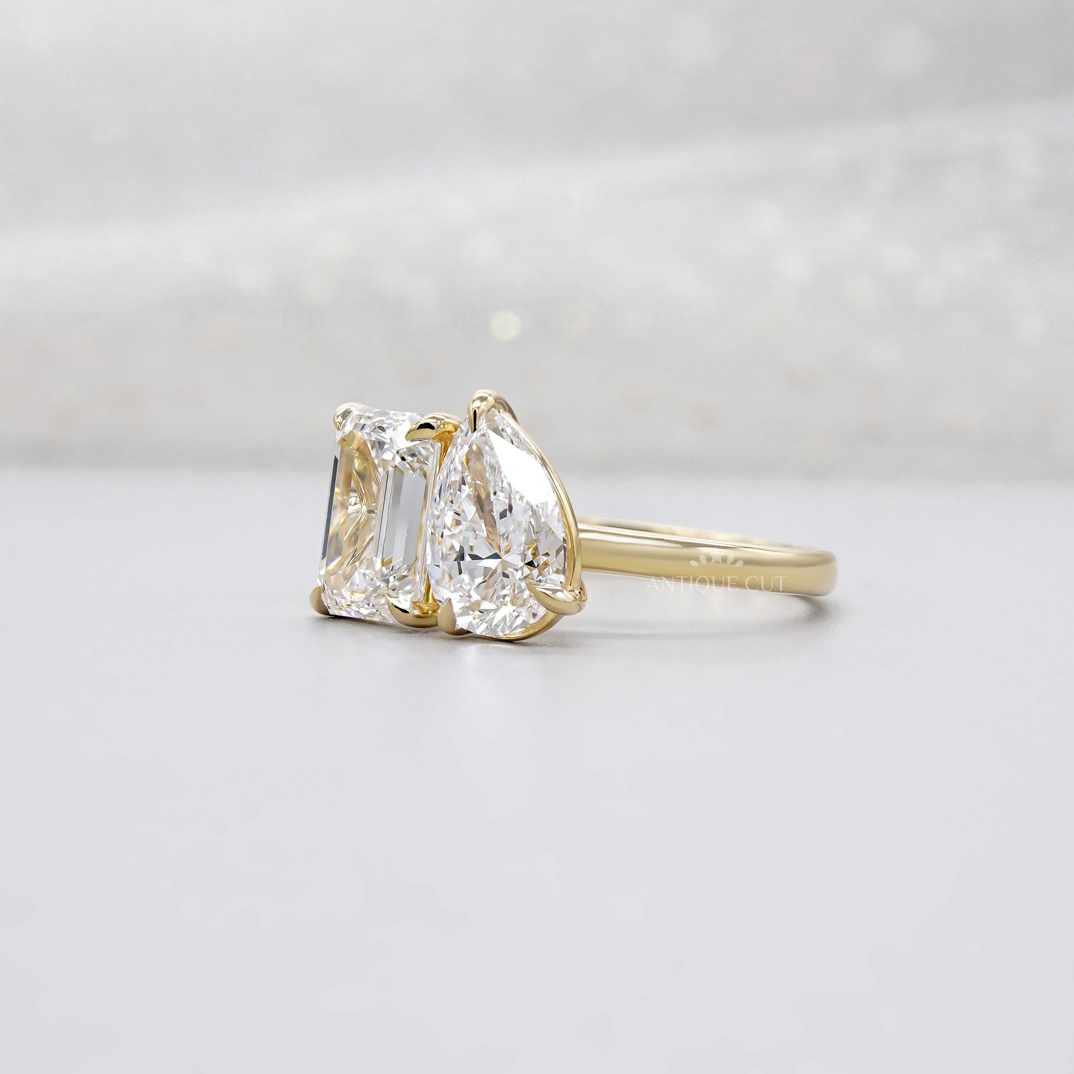 Emerald & Pear 4.00tcw Lab Grown Diamond Toi et Moi Engagement Ring | Yellow Gold | IGI Certified