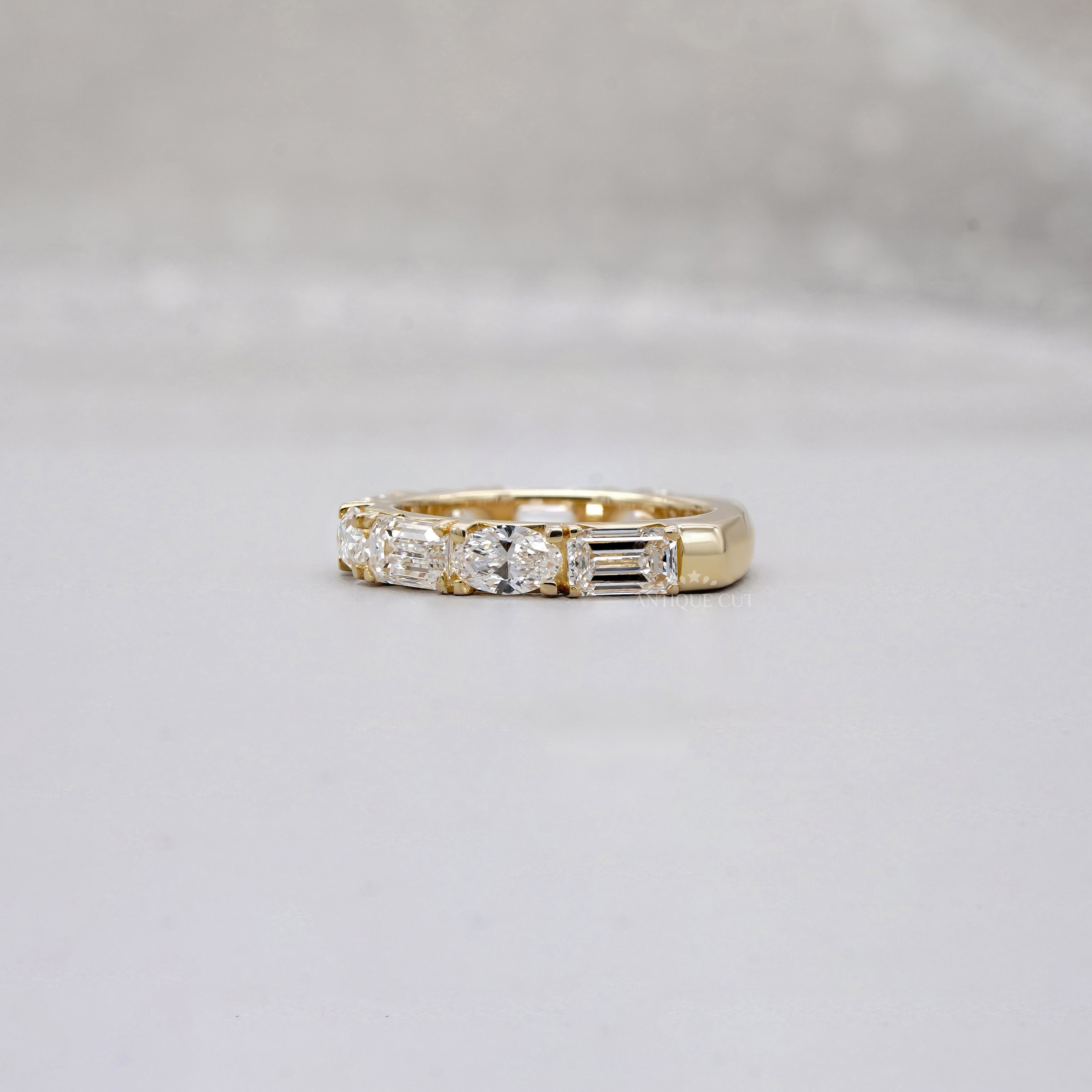 Emerald & Oval 2.00tcw Lab Grown Diamond Band Ring | IGI Certified | Yellow Gold | Half Eternity Style | VVS–VS Clarity