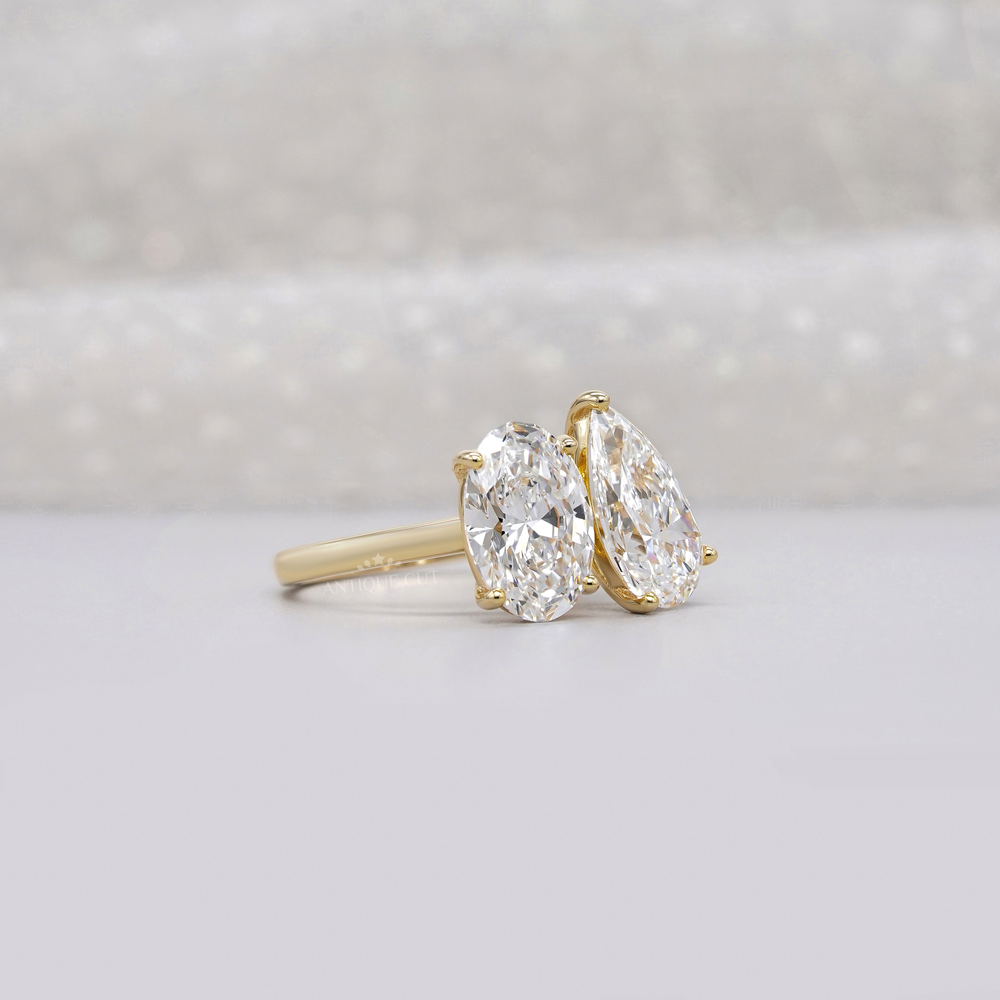 Oval and Pear 4.00tcw Lab Diamond Toi Et Moi Engagement Ring | IGI Certified | Modern Setting