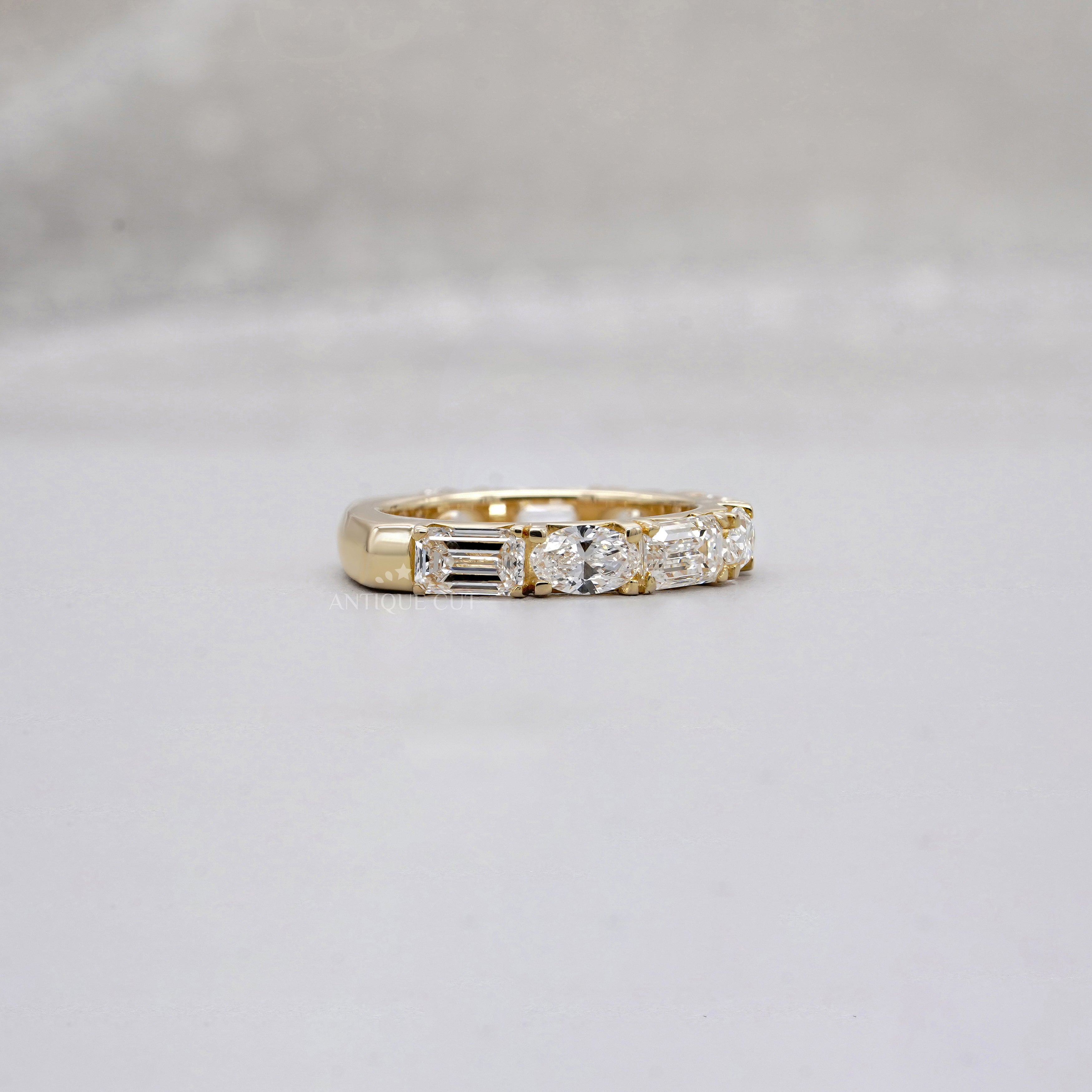 Emerald & Oval 2.00tcw Lab Grown Diamond Band Ring | IGI Certified | Yellow Gold | Half Eternity Style | VVS–VS Clarity