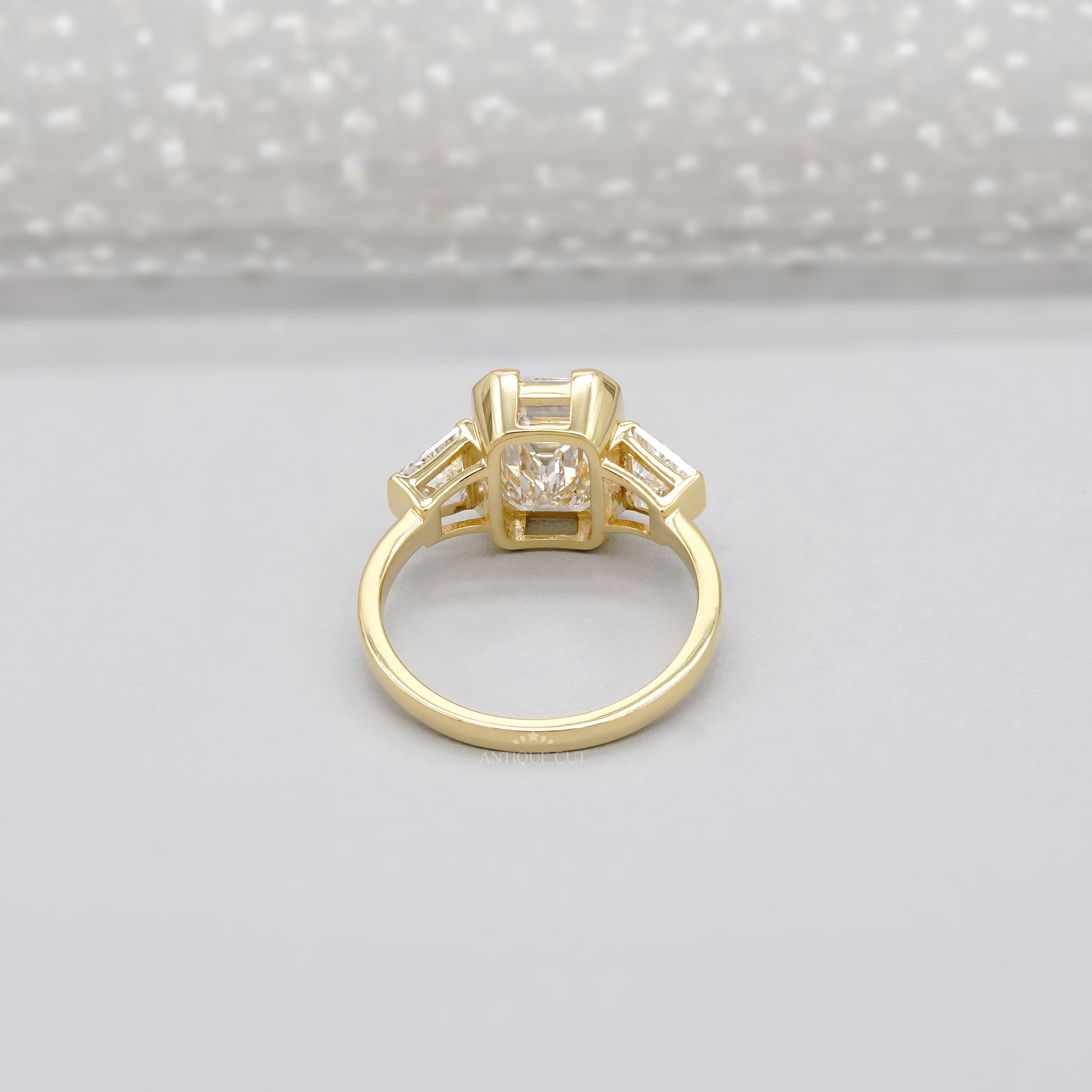 3.70tcw Emerald Lab-Grown Diamond Engagement Ring | 3.00ct Emerald + 0.70ct Trapezoid Side Stones | 14k Gold IGI Certified