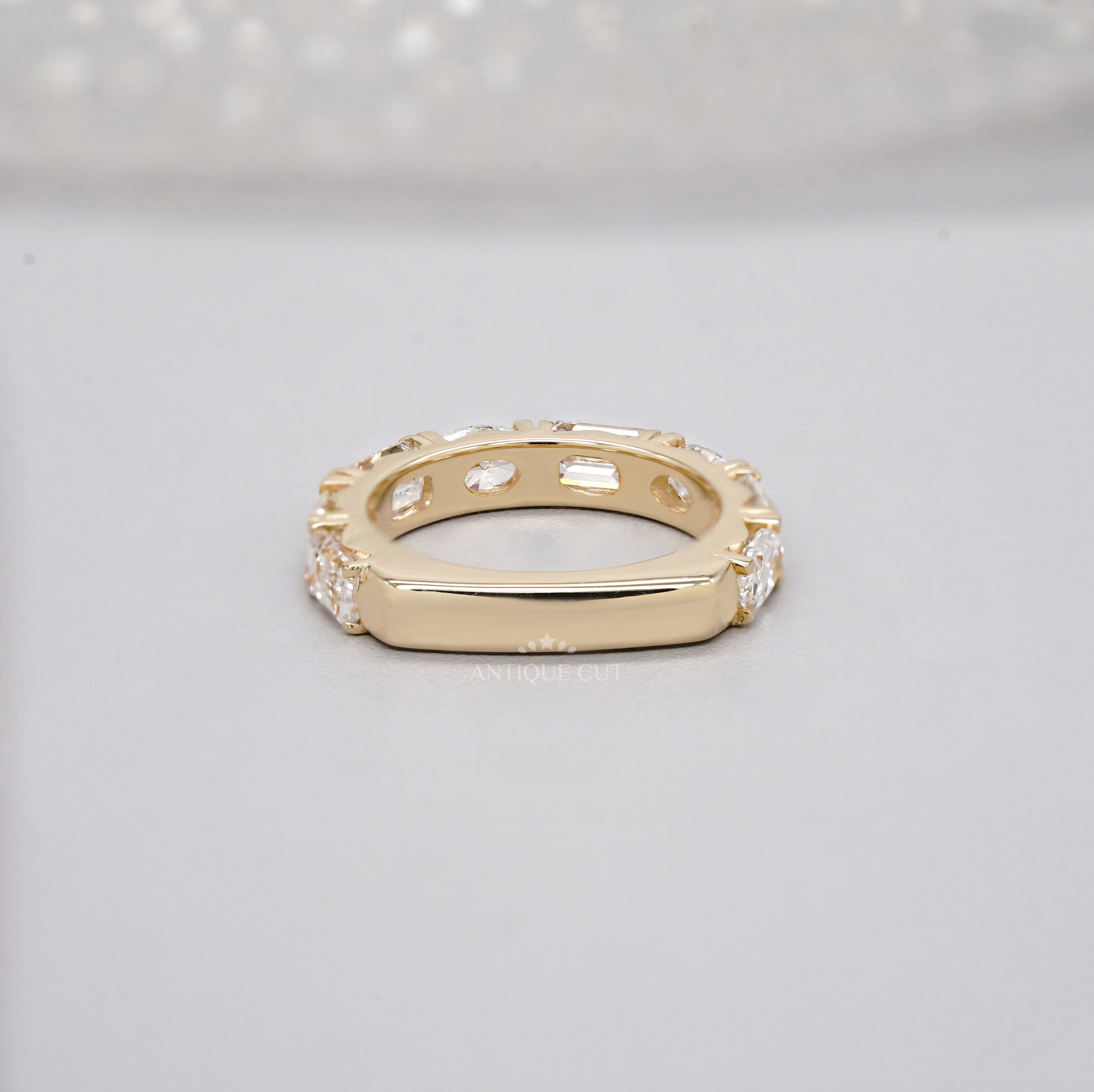 Emerald & Oval 2.00tcw Lab Grown Diamond Band Ring | IGI Certified | Yellow Gold | Half Eternity Style | VVS–VS Clarity