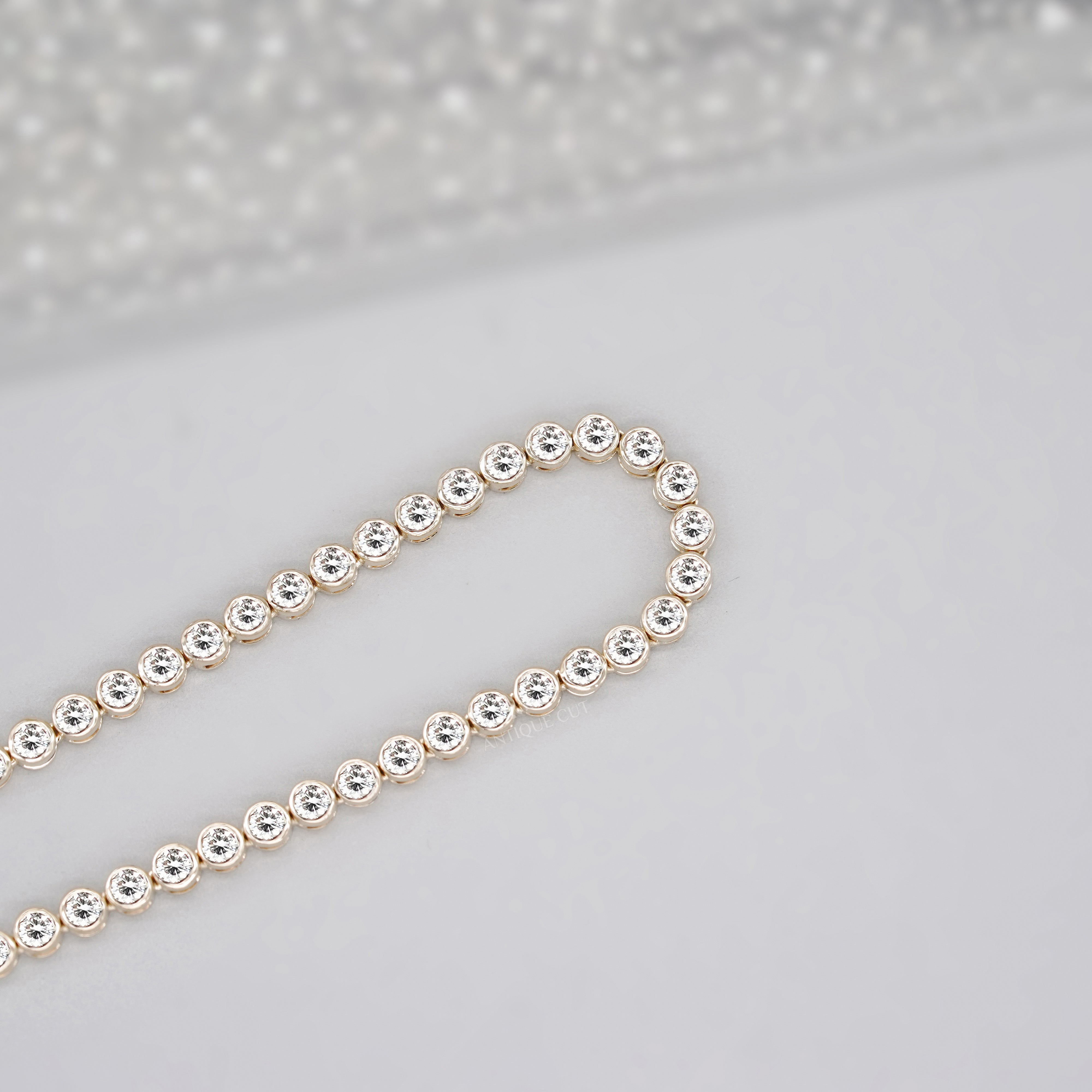 7.6ct Lab Grown Diamond Bezel Tennis Necklace | D-E-F Color, VVS–VS Clarity | 14K Yellow Gold | IGI Certified