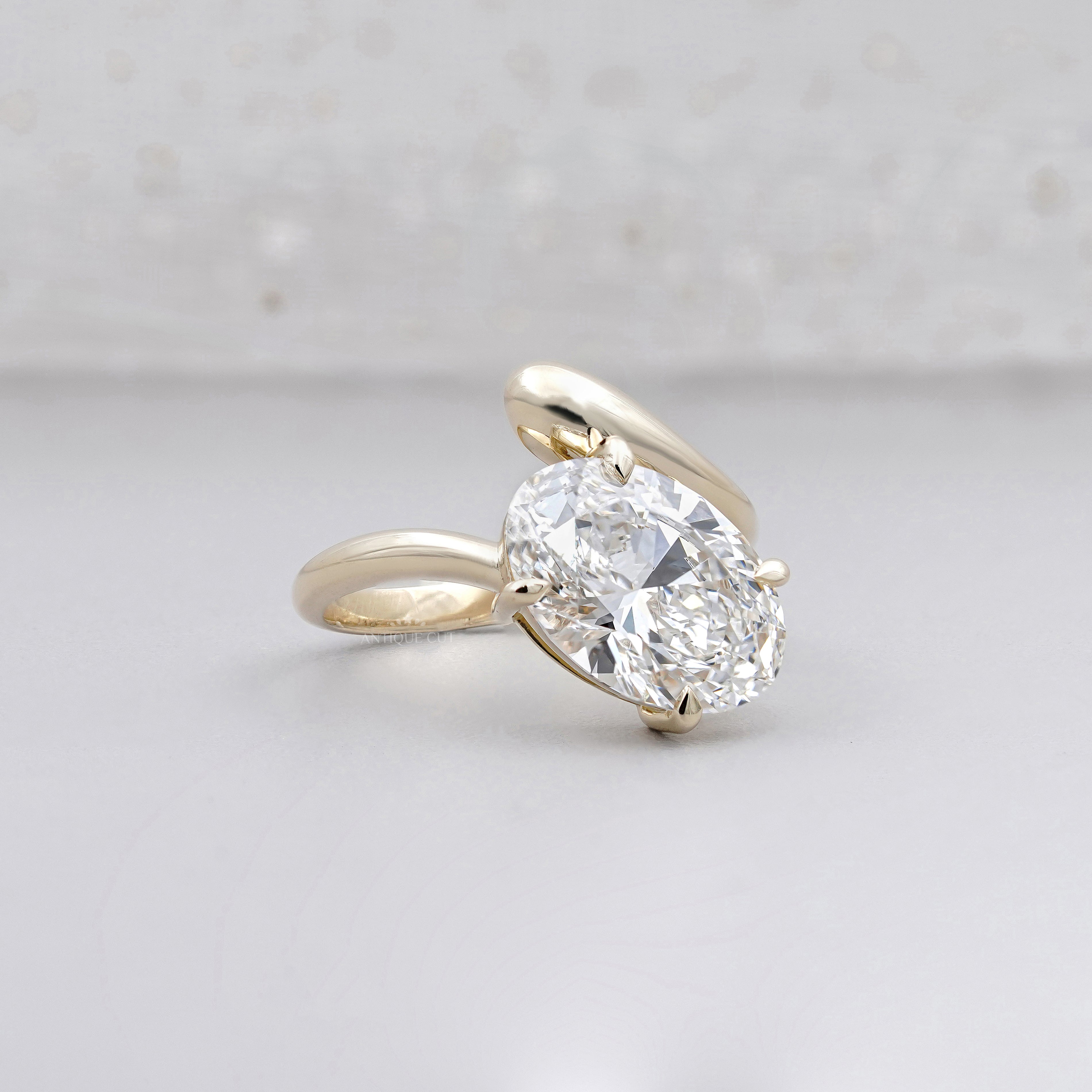 3.50ct Oval Cut Diamond Engagement Ring | Modern Bypass Setting in 14K Yellow Gold | Unique Solitaire Ring | Antique Cut Fine Jewelry