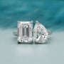 Emerald and Pear 6.00tcw Lab Grown Diamond Toi Et Moi Ring | IGI Certified | DEF VVS–VS