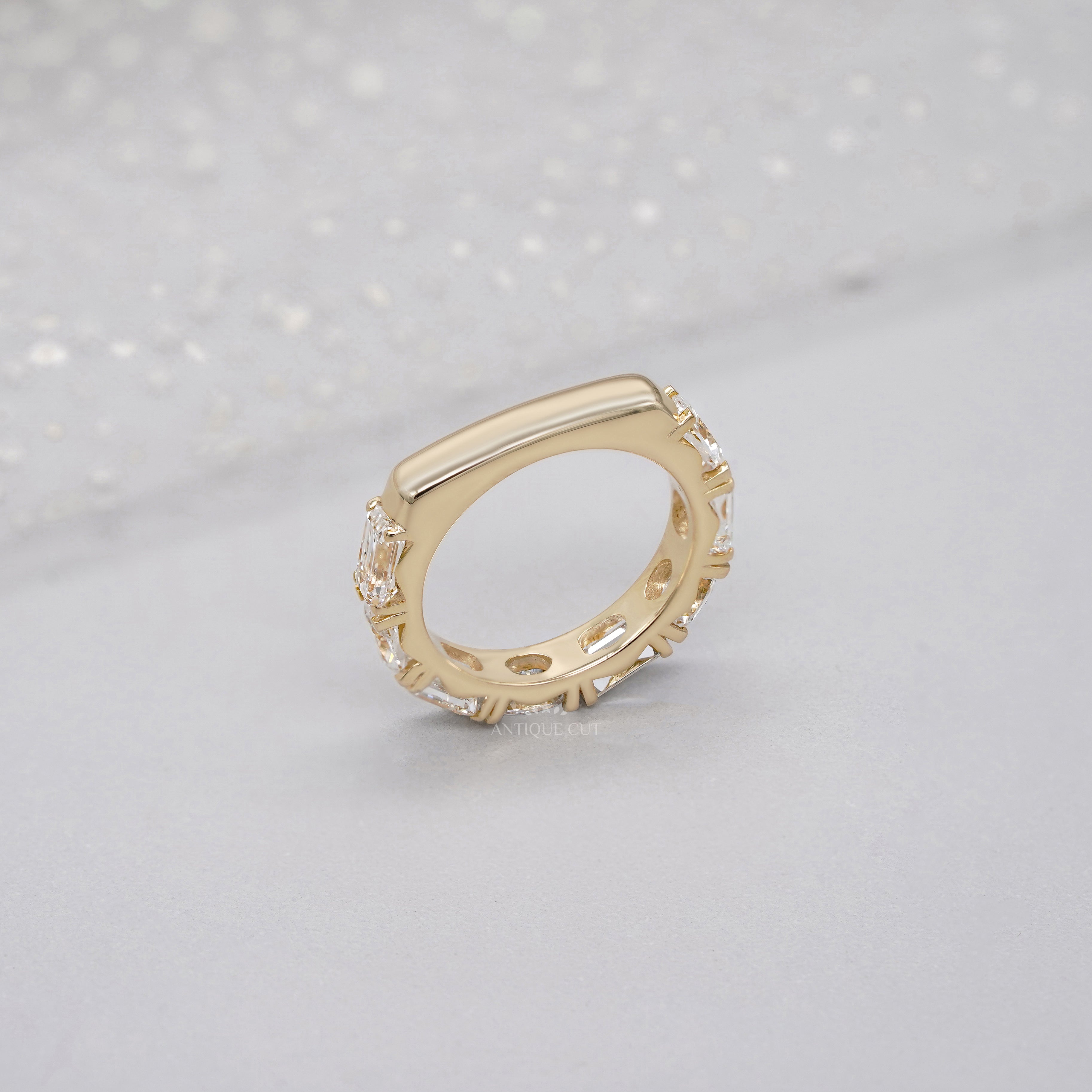 Emerald & Oval 2.00tcw Lab Grown Diamond Band Ring | IGI Certified | Yellow Gold | Half Eternity Style | VVS–VS Clarity