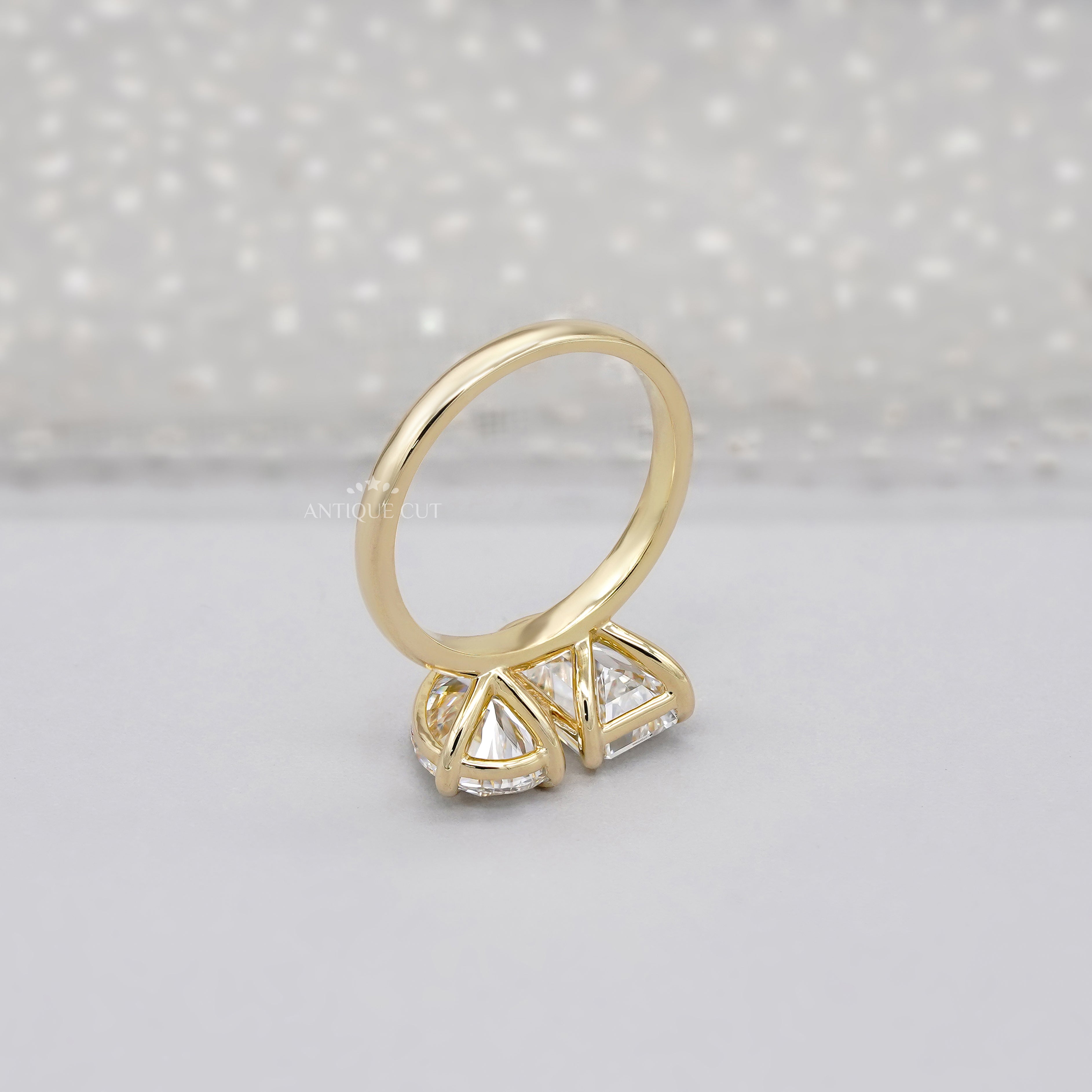 Emerald & Pear 4.00tcw Lab Grown Diamond Toi et Moi Engagement Ring | Yellow Gold | IGI Certified