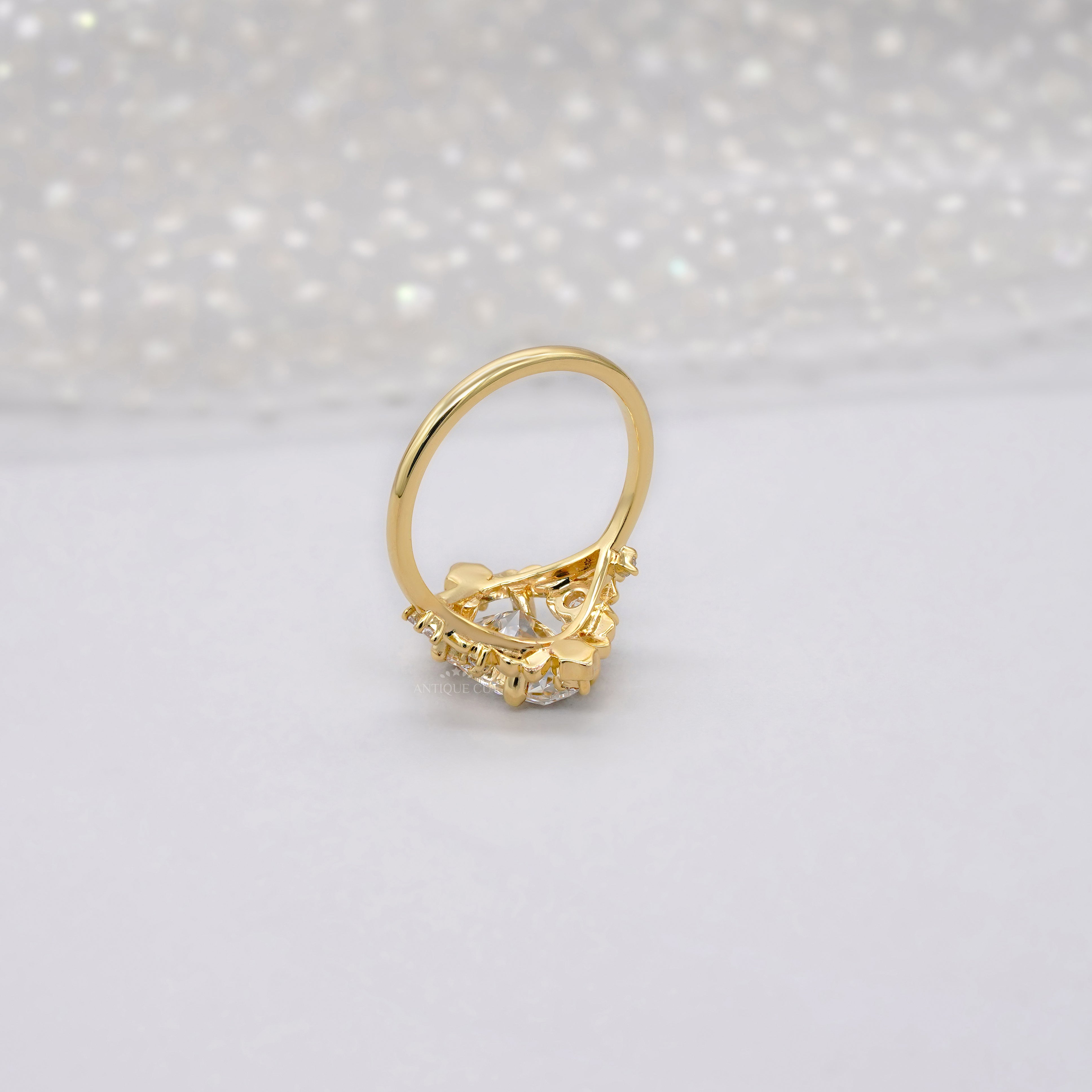2.30tcw Oval Lab Diamond Floral Halo Ring | Vintage-Inspired Yellow Gold | IGI Certified