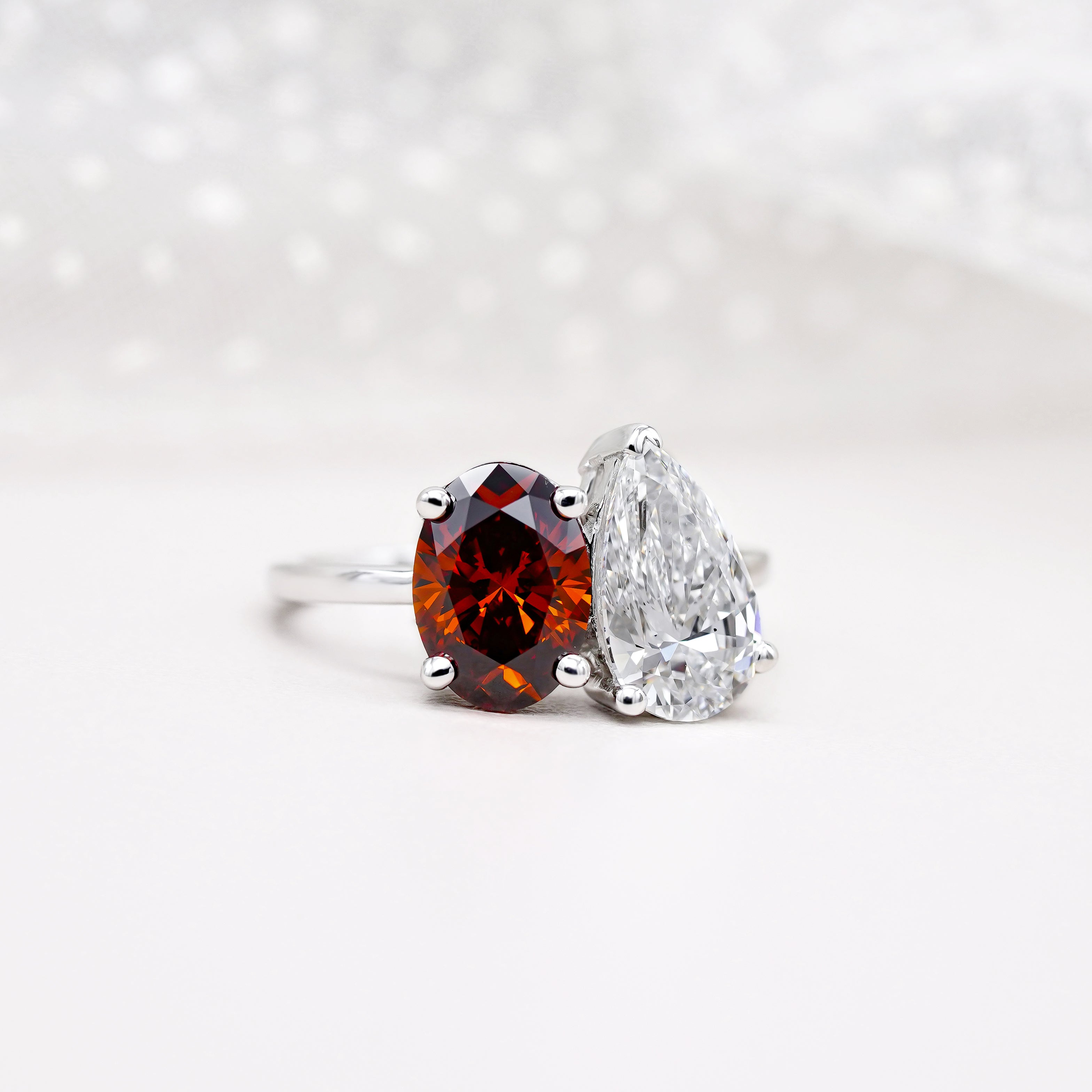 Oval Fancy Red And Pear 3.00tcw Lab Diamond Toi Et Moi Ring | IGI Certified VS Clarity