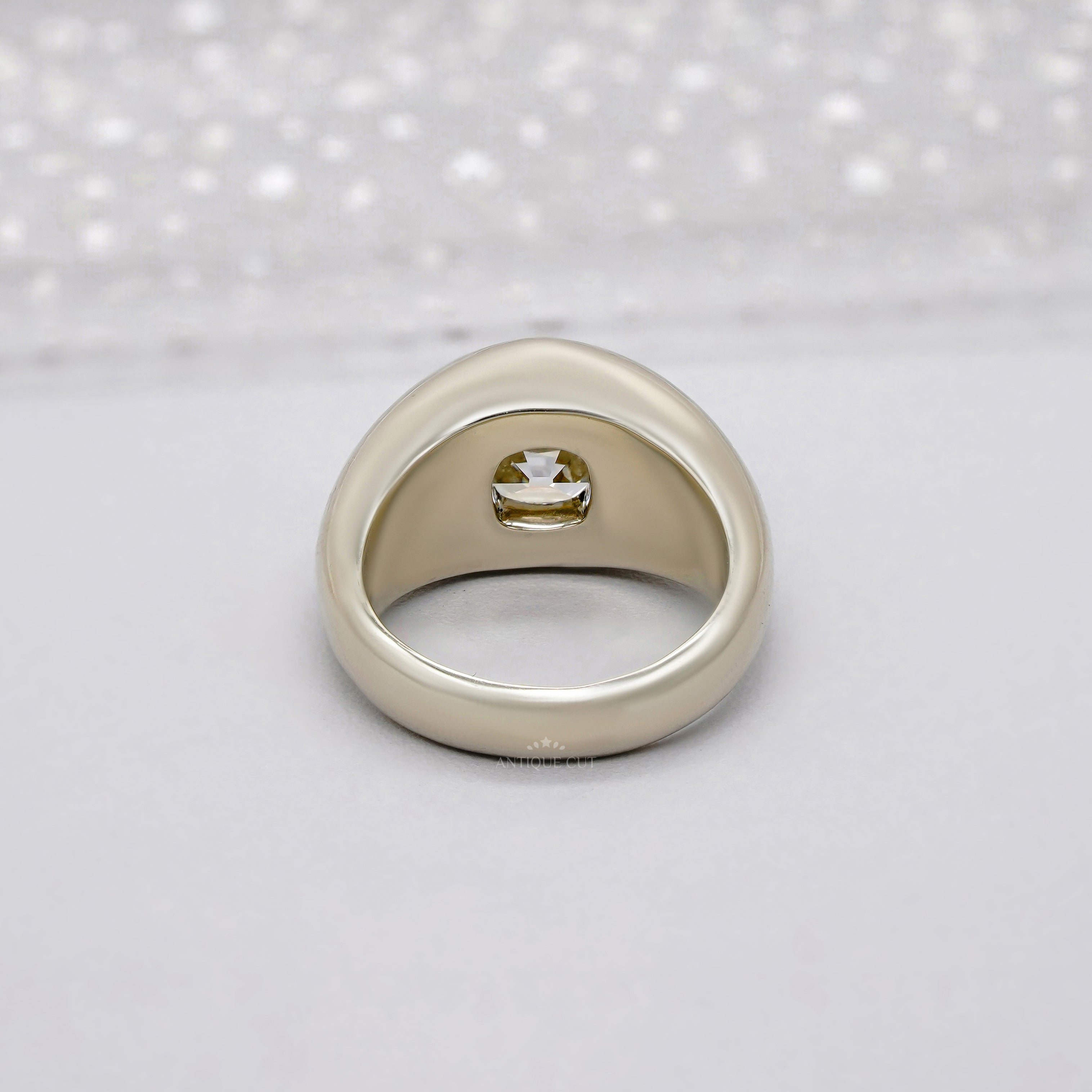 Cushion 3.70tcw Lab Diamond Ring | Baguette Side Stones | Signet Style | IGI Certified