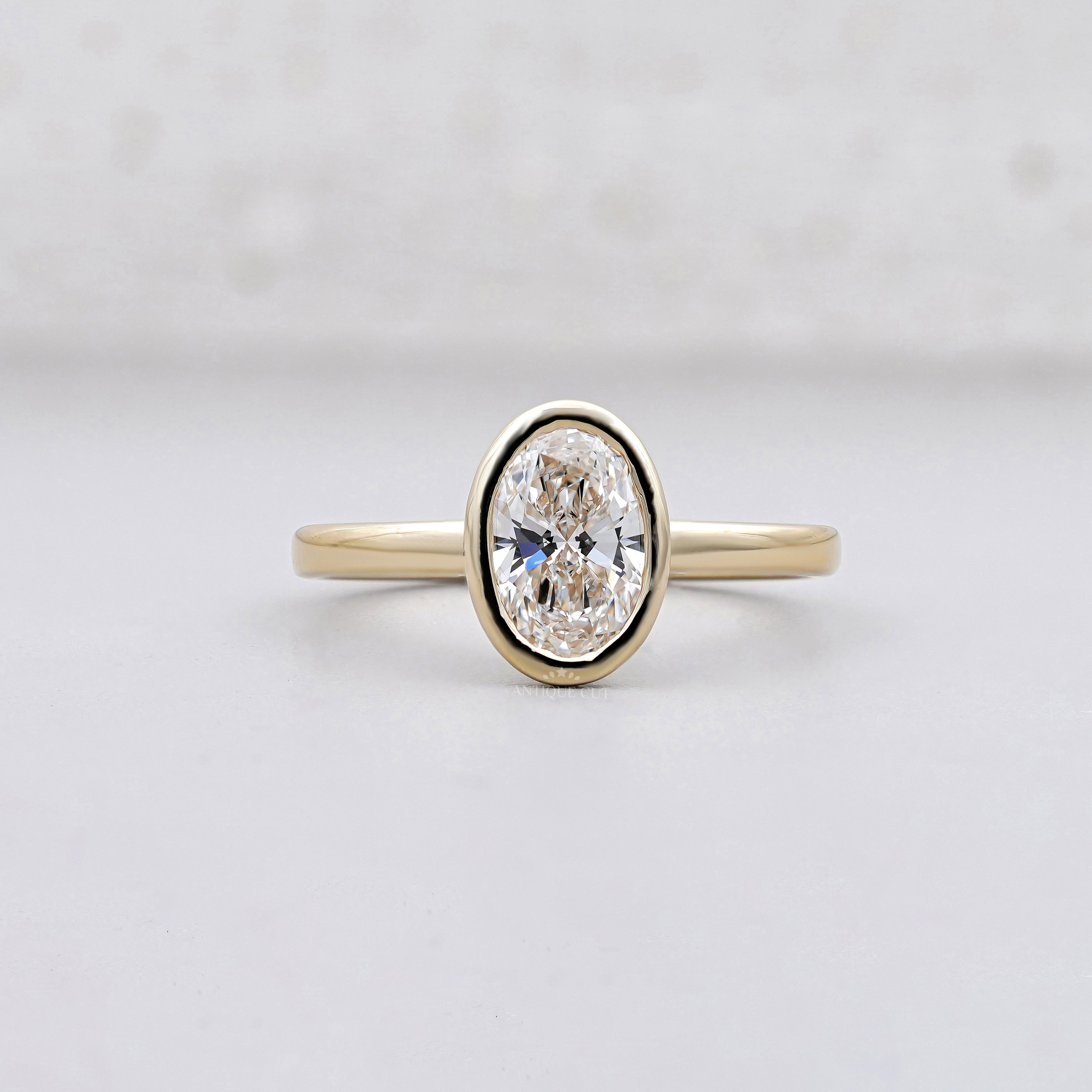 1.50ct Oval Cut Diamond Ring | Bezel Set Solitaire | 14K Yellow Gold | Minimalist Engagement Ring | Antique Cut Fine Jewelry