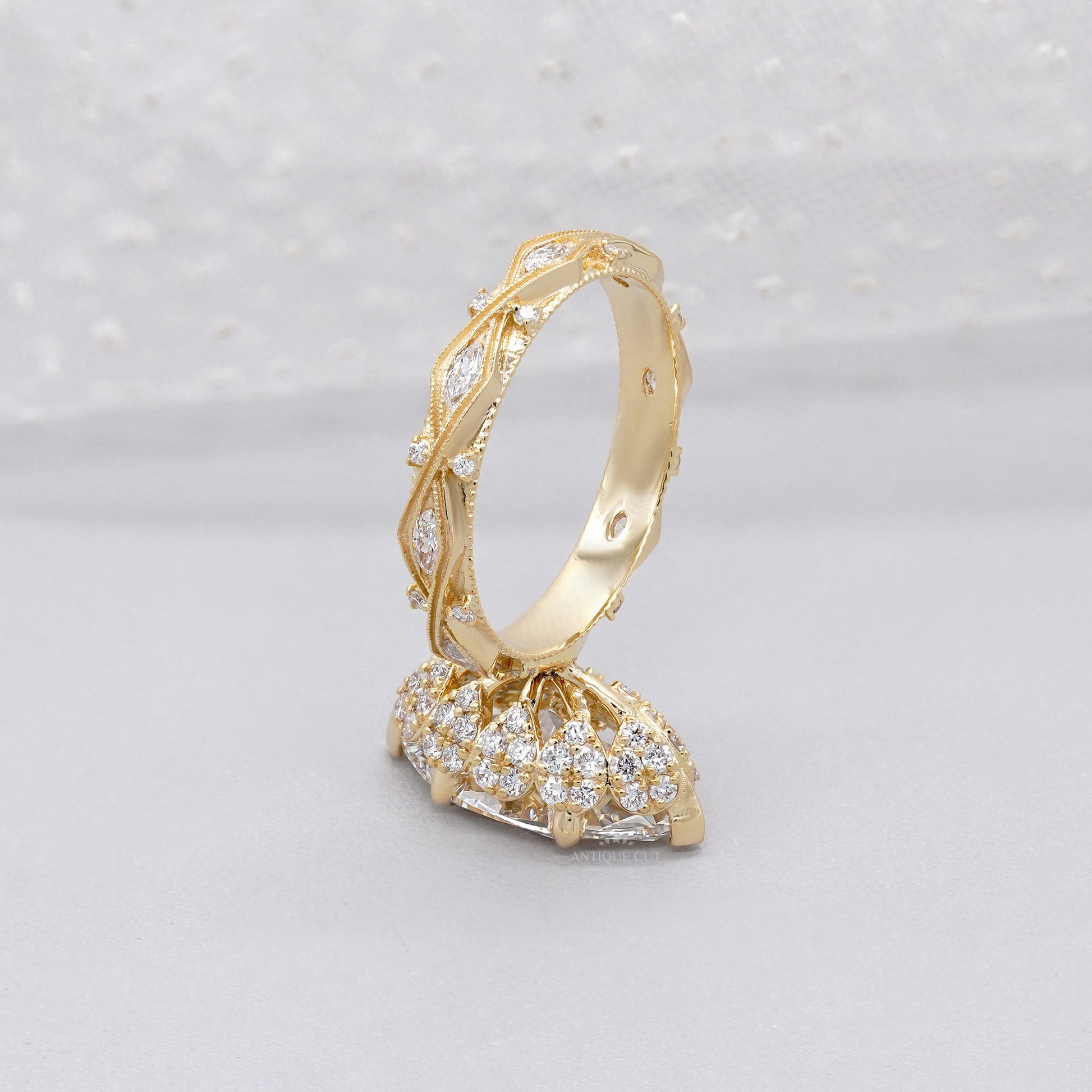 Marquise Cut 3.50tcw Lab Grown Diamond Engagement Ring | Vintage Halo IGI Certified