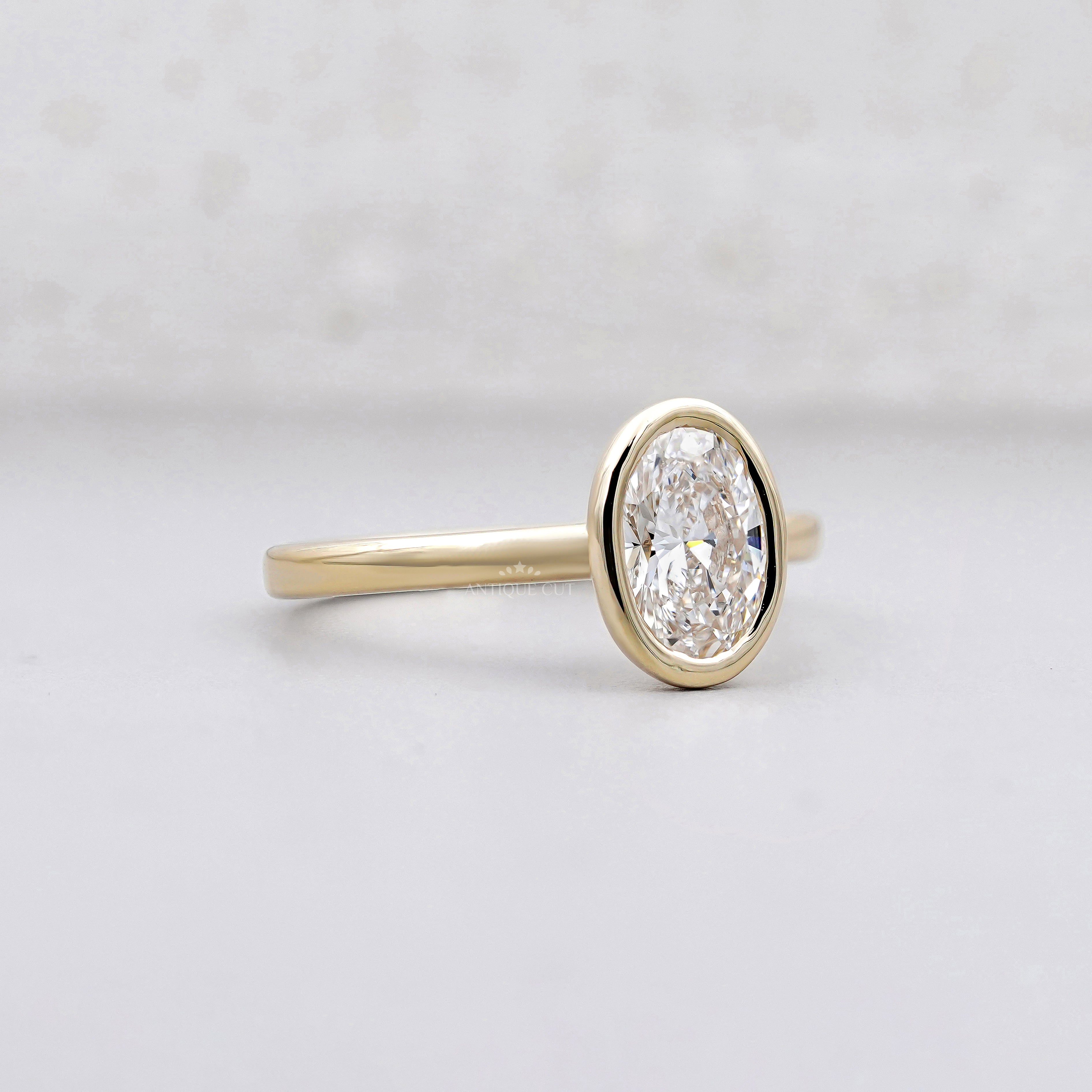 1.50ct Oval Cut Diamond Ring | Bezel Set Solitaire | 14K Yellow Gold | Minimalist Engagement Ring | Antique Cut Fine Jewelry