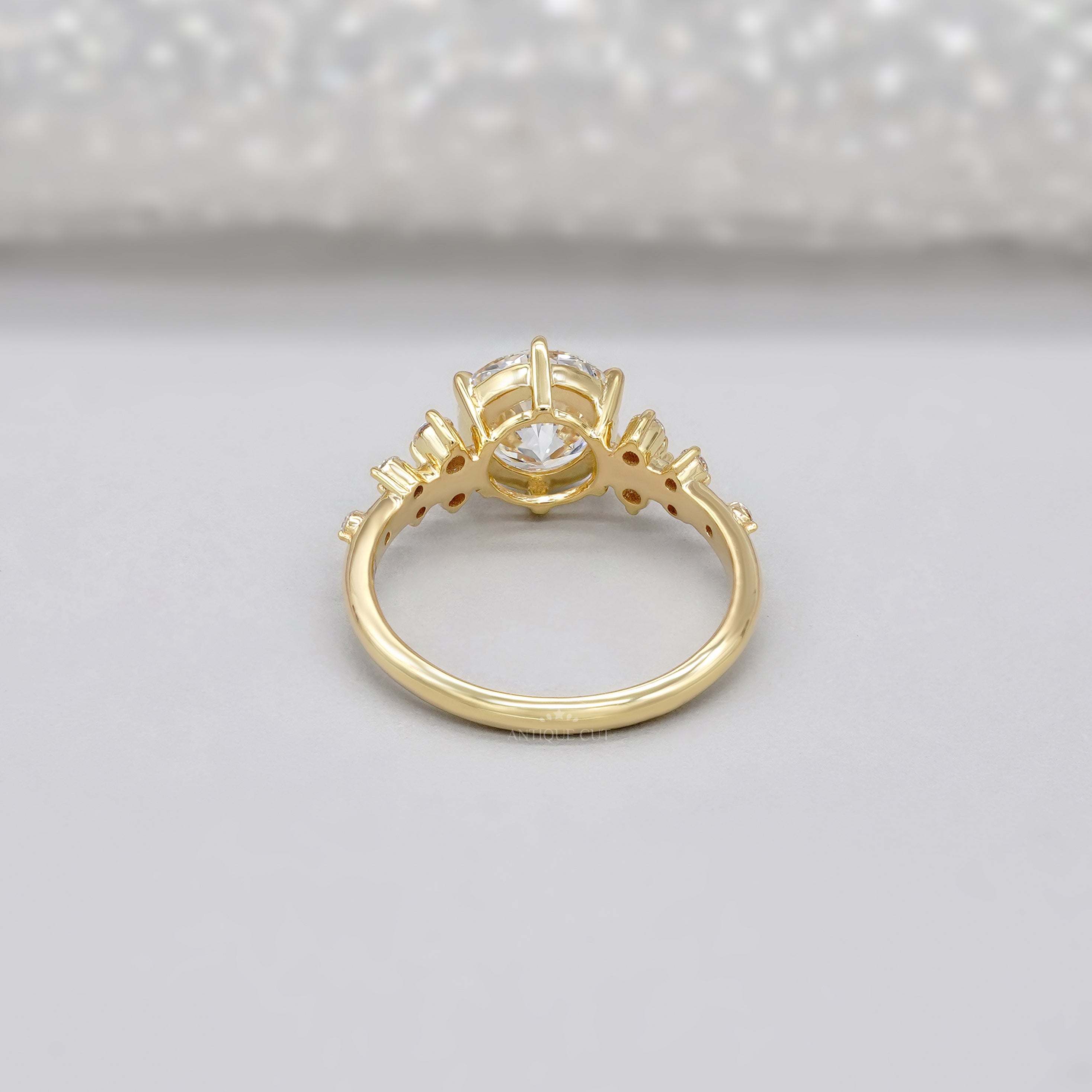 Round 2.30tcw Lab Diamond Engagement Ring | IGI Certified | Yellow Gold Cluster Side Stone Ring
