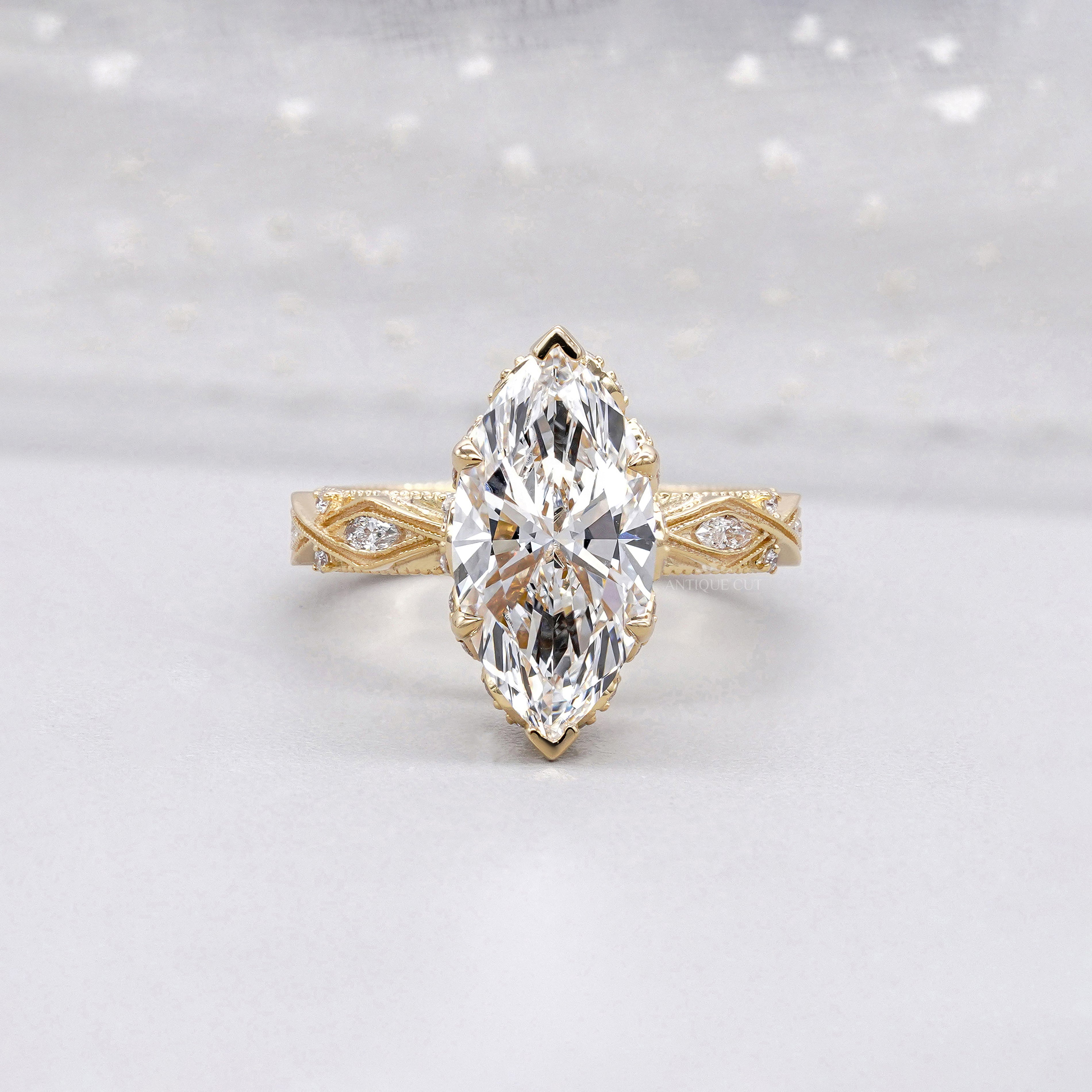 Marquise Cut 3.50tcw Lab Grown Diamond Engagement Ring | Vintage Halo IGI Certified