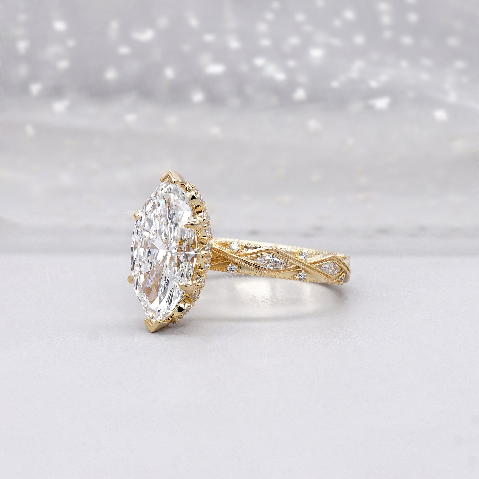 Marquise Cut 3.50tcw Lab Grown Diamond Engagement Ring | Vintage Halo IGI Certified