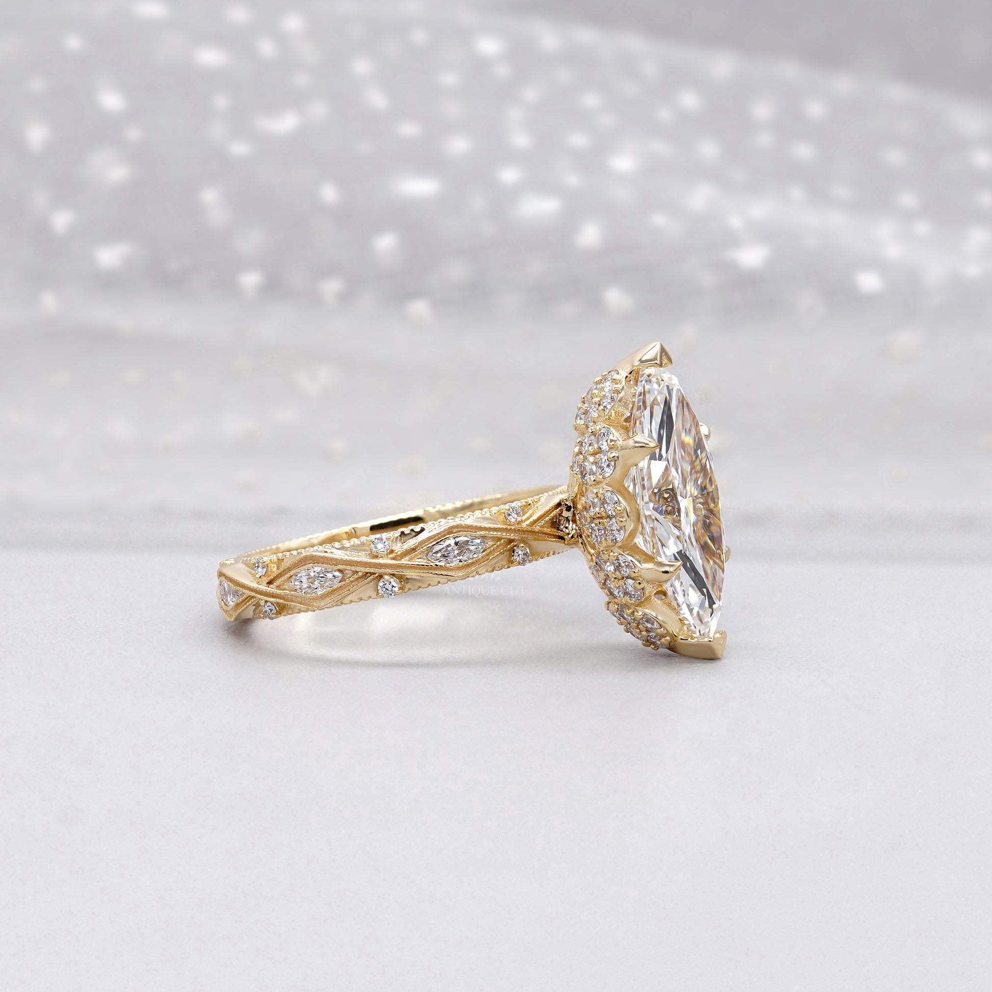 Marquise Cut 3.50tcw Lab Grown Diamond Engagement Ring | Vintage Halo IGI Certified