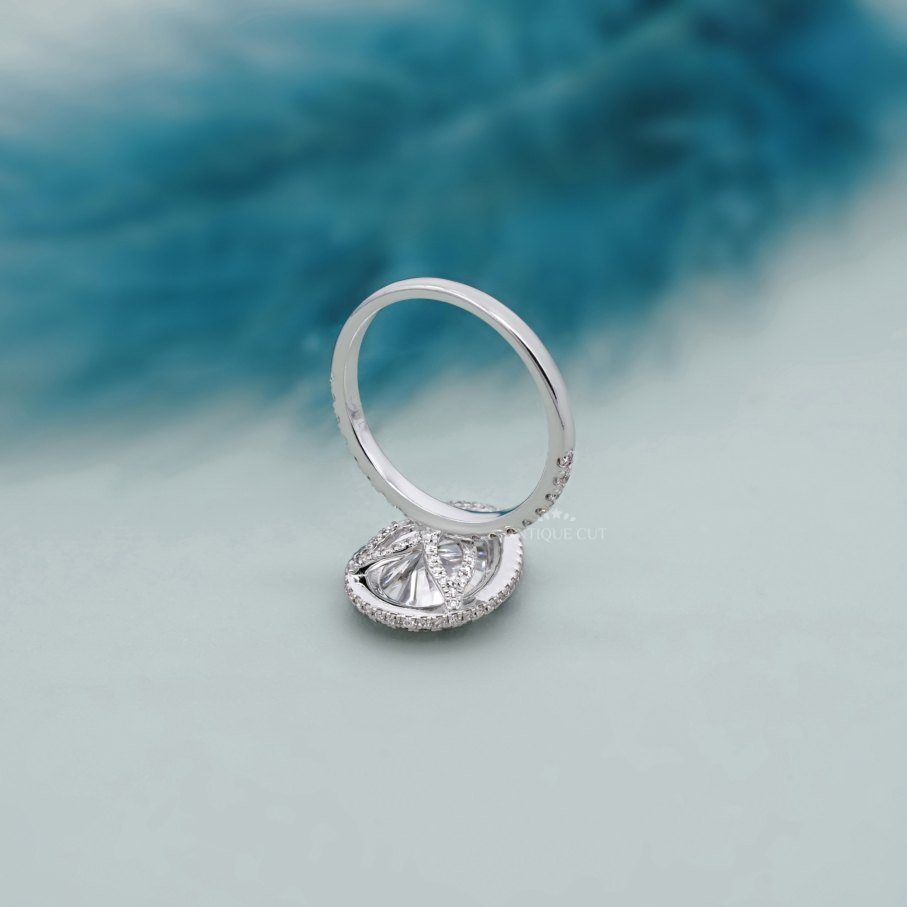 Pear 3.20ct Halo Lab Diamond Ring | Pave Band | IGI Certified
