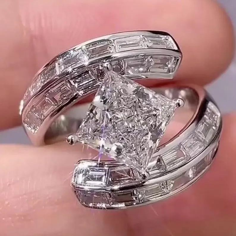 Princess 4.50tcw Lab Grown Diamond Bypass Side Stone Engagement Ring, D-E-F Color, VVS-VS Clarity - IGI Certificate