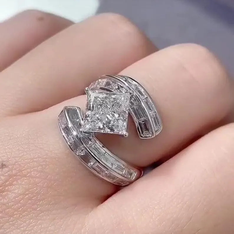 Princess 4.50tcw Lab Grown Diamond Bypass Side Stone Engagement Ring, D-E-F Color, VVS-VS Clarity - IGI Certificate