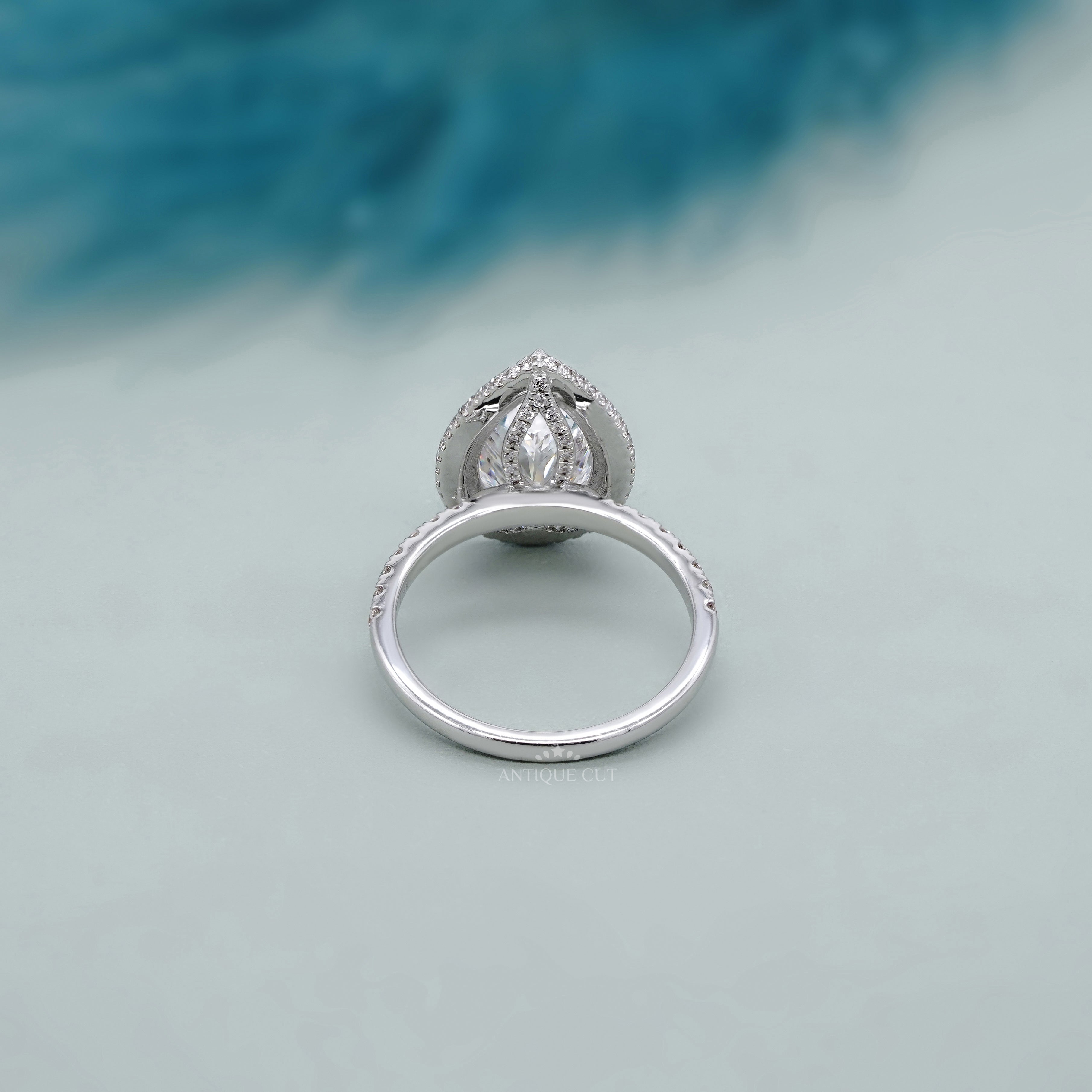 Pear 3.20ct Halo Lab Diamond Ring | Pave Band | IGI Certified
