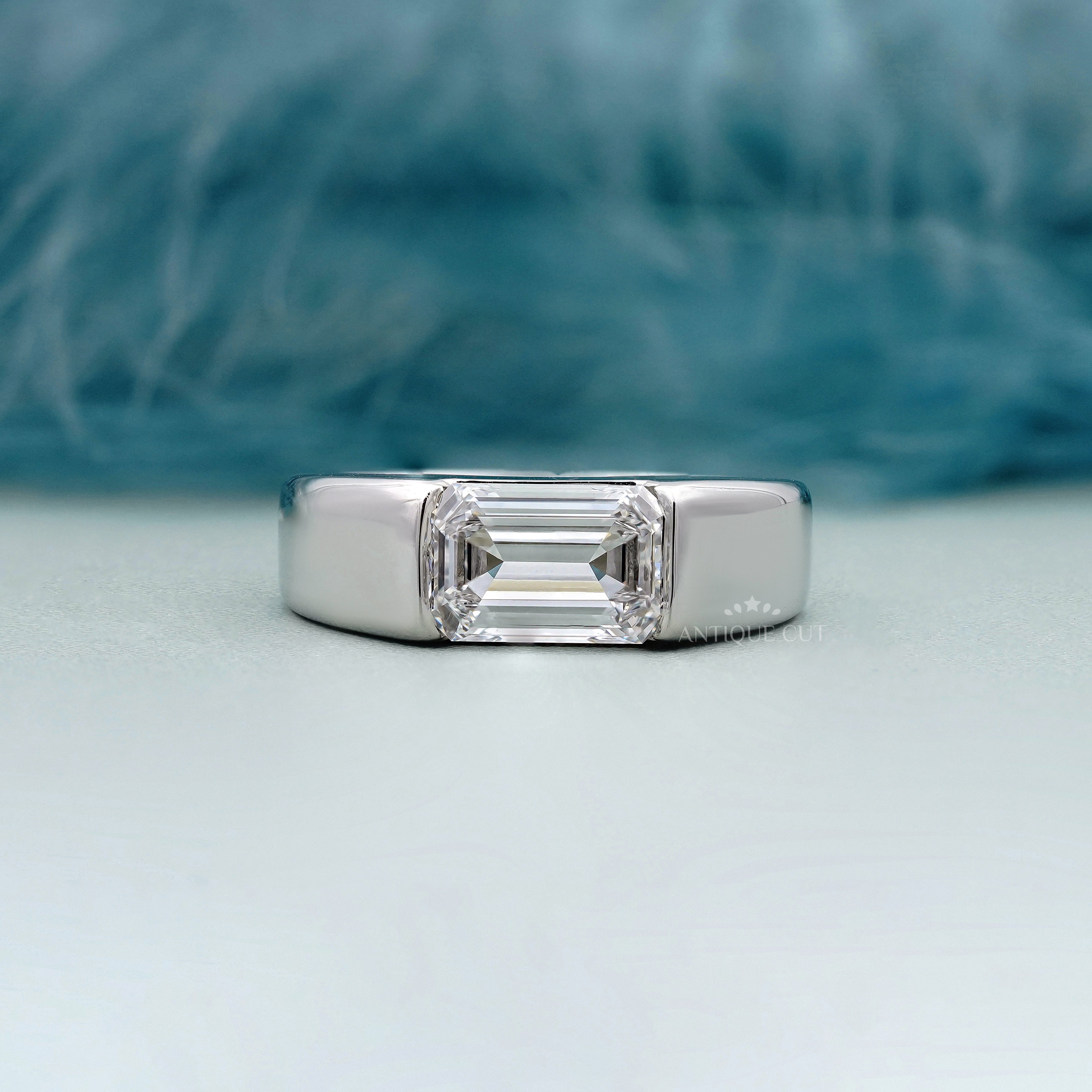 2.00ct Emerald Cut Diamond Ring | East West Solitaire | 14K White Gold | Modern Engagement Ring | Minimalist Statement Ring