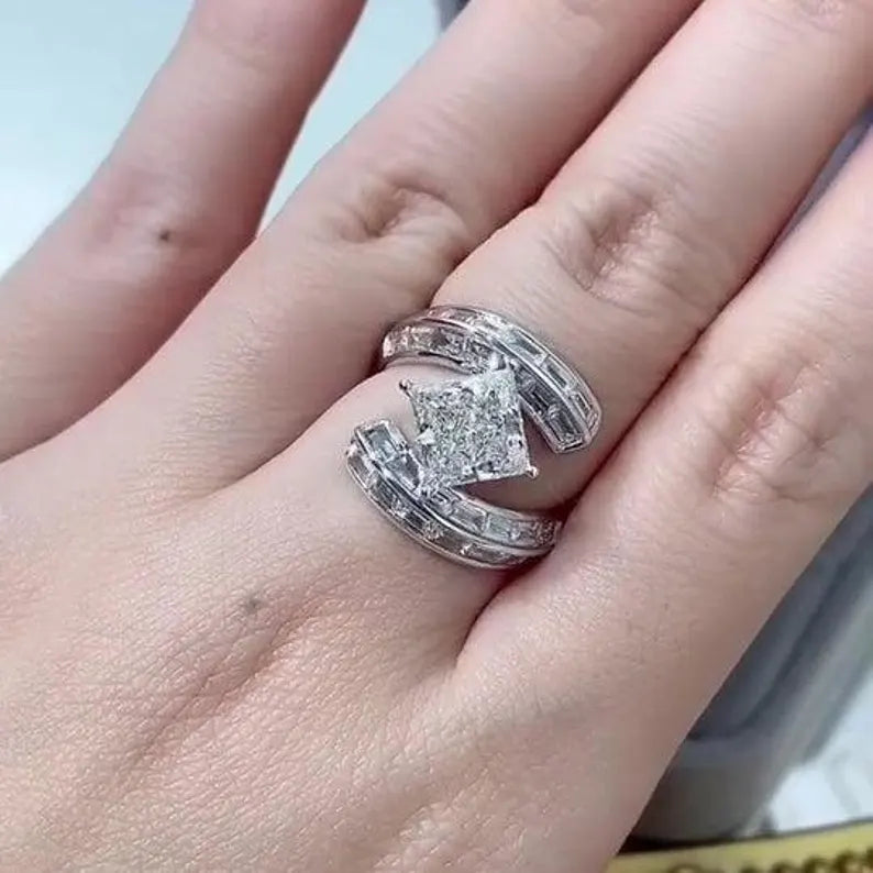 Princess 4.50tcw Lab Grown Diamond Bypass Side Stone Engagement Ring, D-E-F Color, VVS-VS Clarity - IGI Certificate