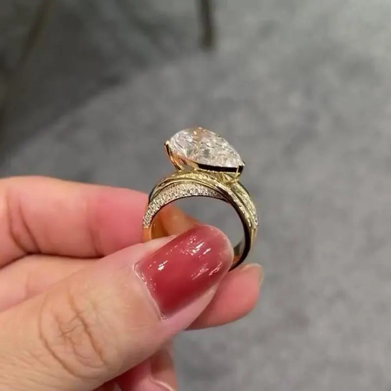 Pear 5.50tcw Lab Diamond Ring | Twisted Band | IGI Certified | D-E-F | VVS–VS Clarity