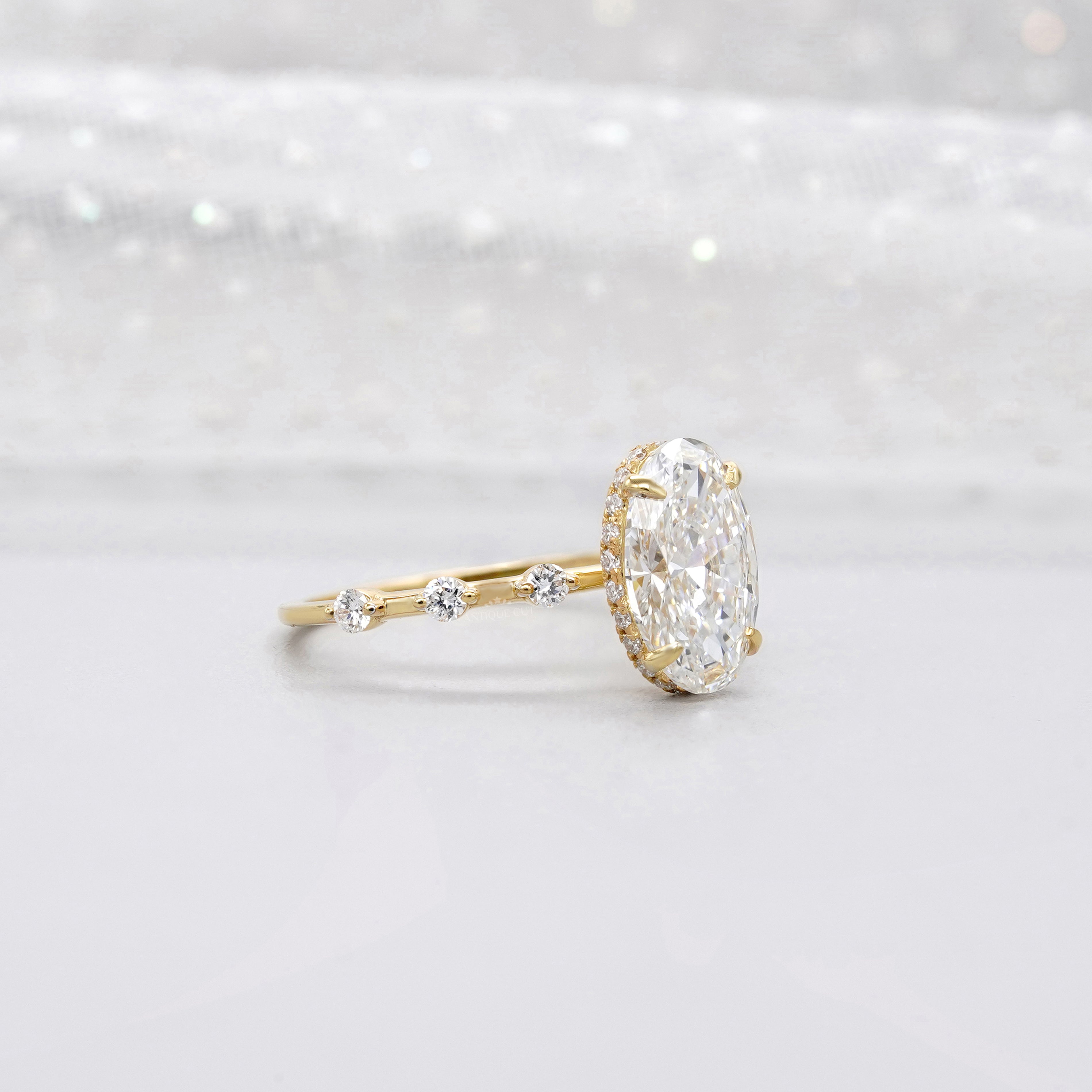 Custom - Oval 3.30tcw Lab-Grown Diamond Engagement Ring | 14kt Yellow Gold
