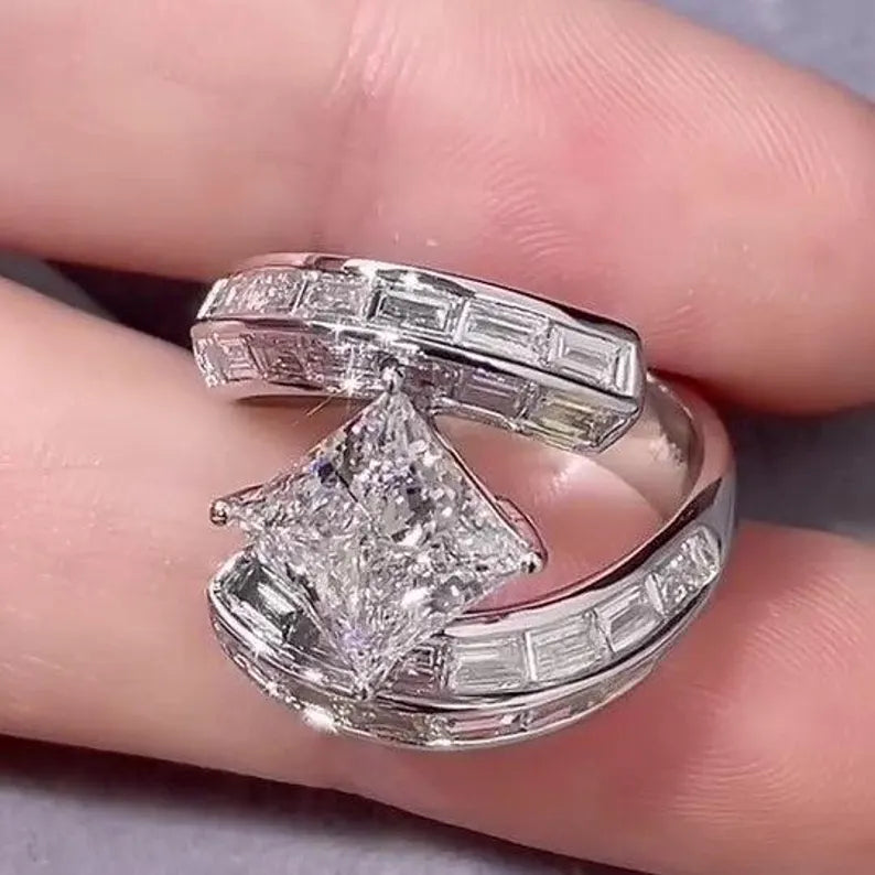 Princess 4.50tcw Lab Grown Diamond Bypass Side Stone Engagement Ring, D-E-F Color, VVS-VS Clarity - IGI Certificate