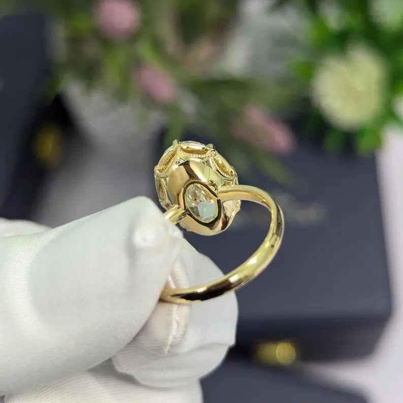 Oval 6.30ct Lab Grown Diamond Bezel Set Engagement Ring, D-E-F Color, VVS-VS Clarity - IGI Certificate