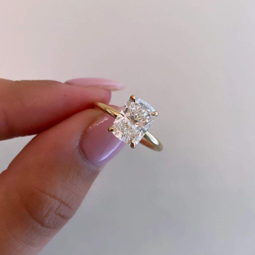 2.10tcw Elongated Cushion Lab Diamond Solitaire Ring | IGI Certified | Yellow Gold