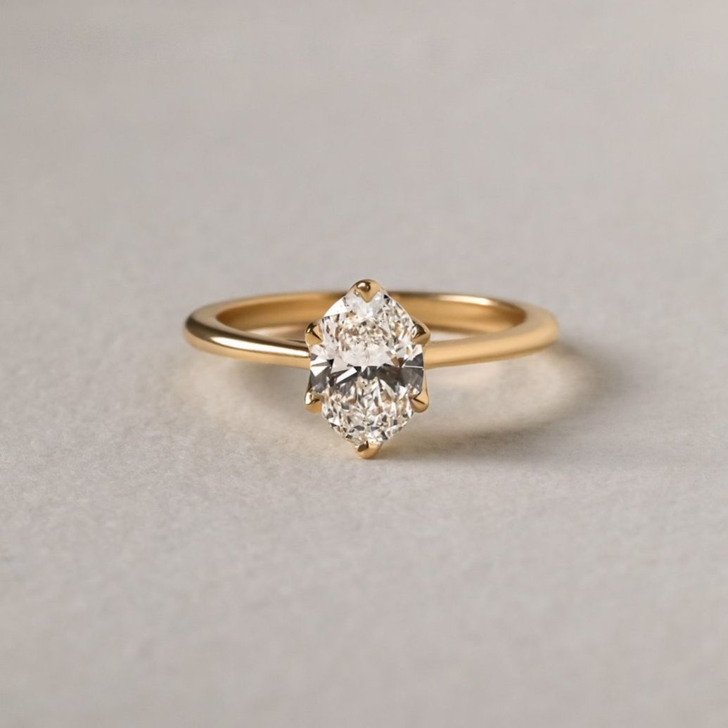 Oval 1.10ct Lab Grown Diamond Six claw solitaire Engagement Ring, D-E-F Color, VVS-VS Clarity - IGI Certified