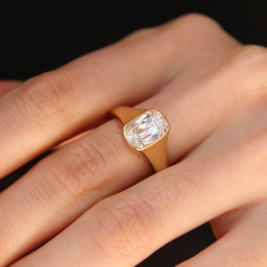 2.50ct Cushion Old Mine Lab Grown Diamond Bezel Engagement Ring | IGI Certified | Ethical Gold