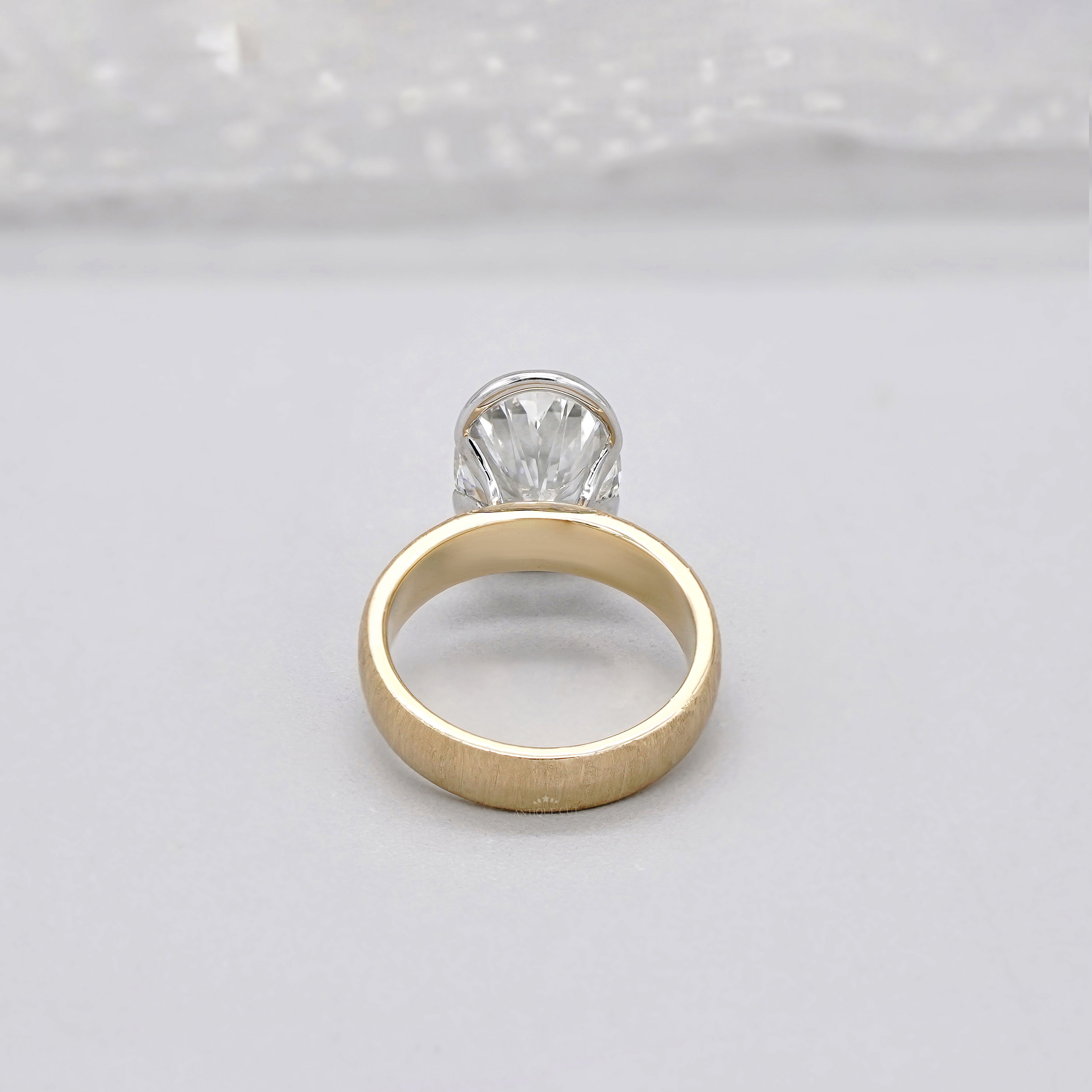 4ct Oval Lab Grown Diamond Bezel Engagement Ring | Two-Tone Matte Finish | IGI Certified D-E-F VVS–VS