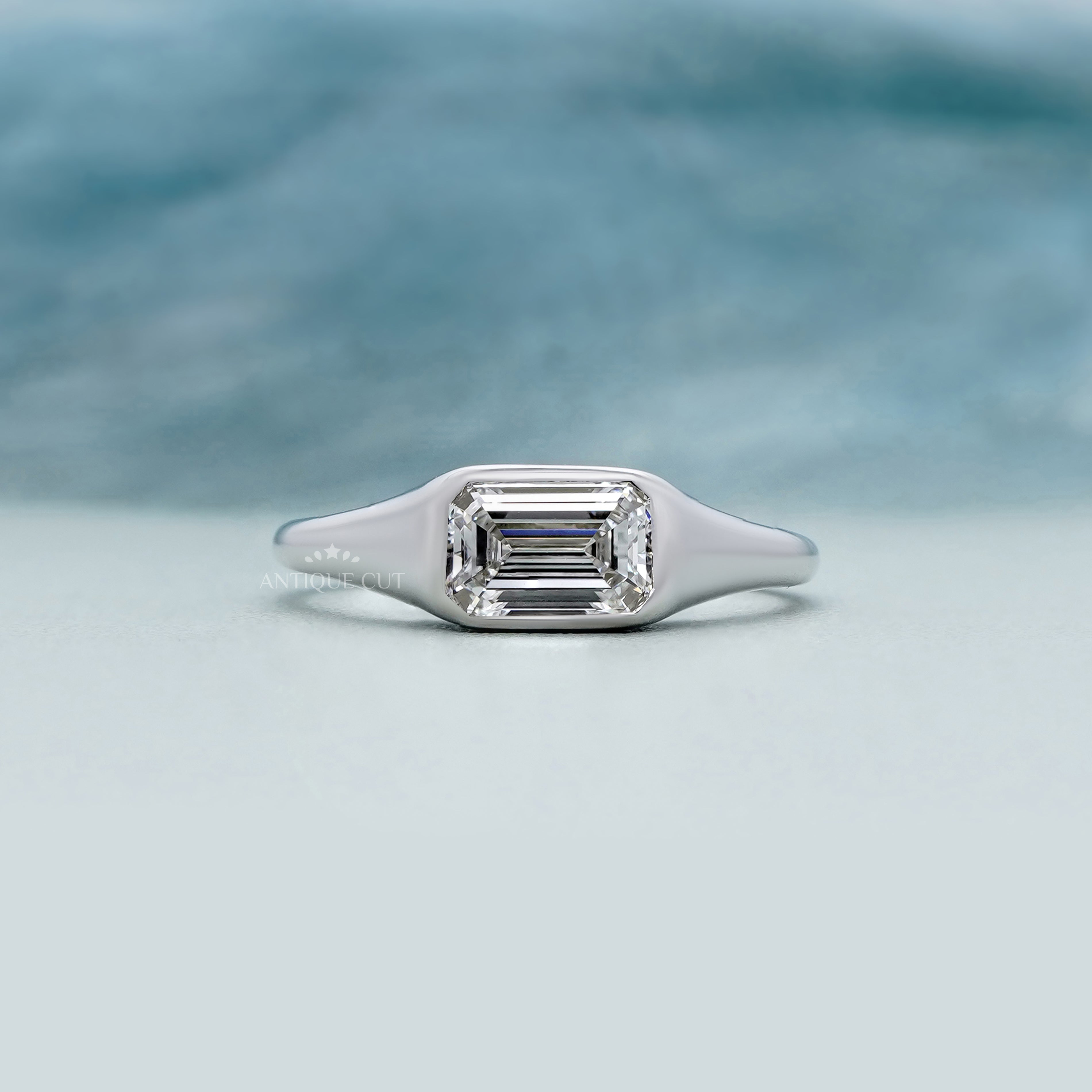 1.00ct Emerald Cut Lab-Grown Diamond Bezel Set Solitaire Ring | Minimalist Engagement Ring