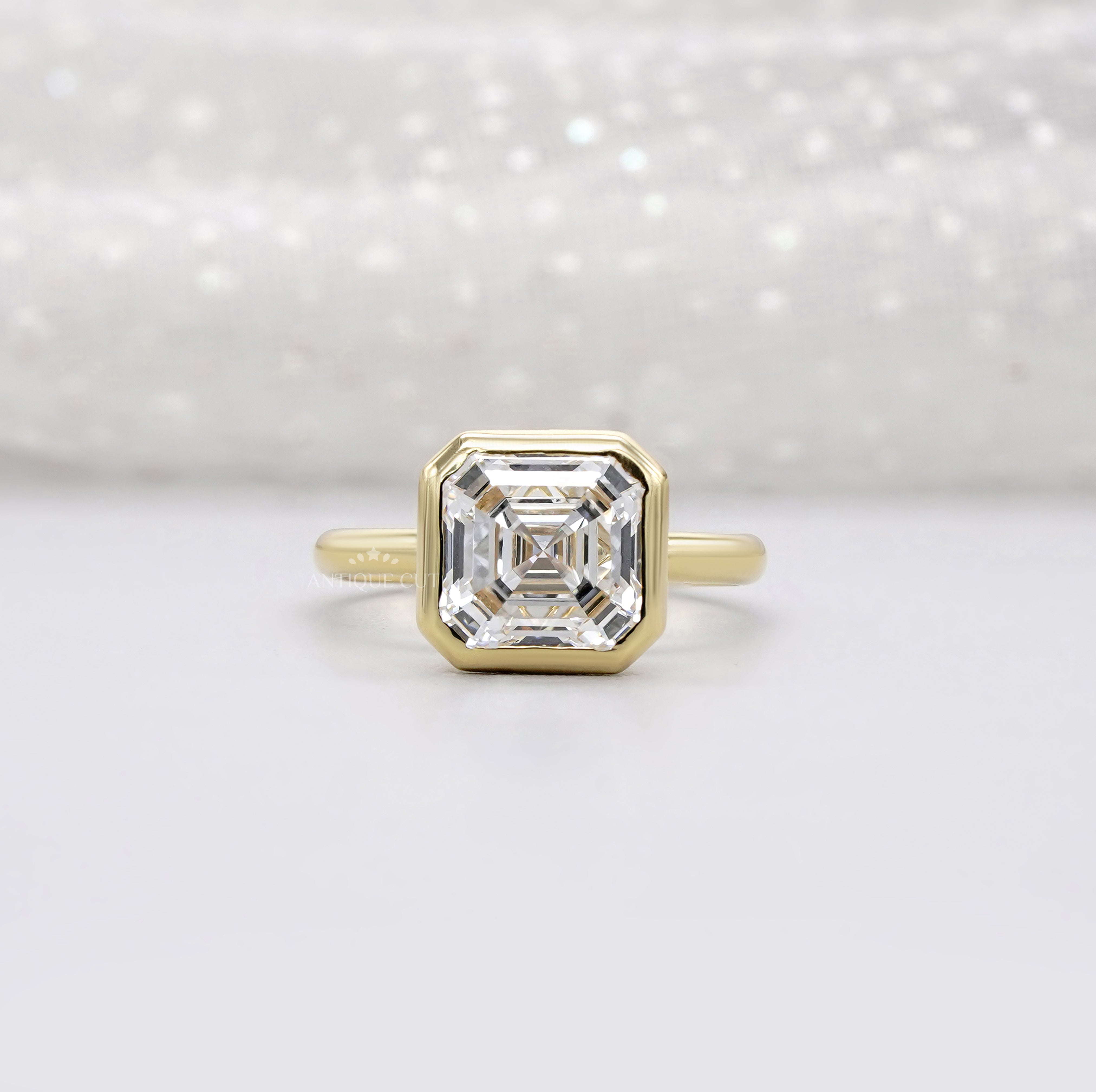 4.00ct Asscher Lab-Grown Diamond Bezel Engagement Ring | Yellow Gold Solitaire | IGI Certified Ethical Step-Cut Diamond Ring