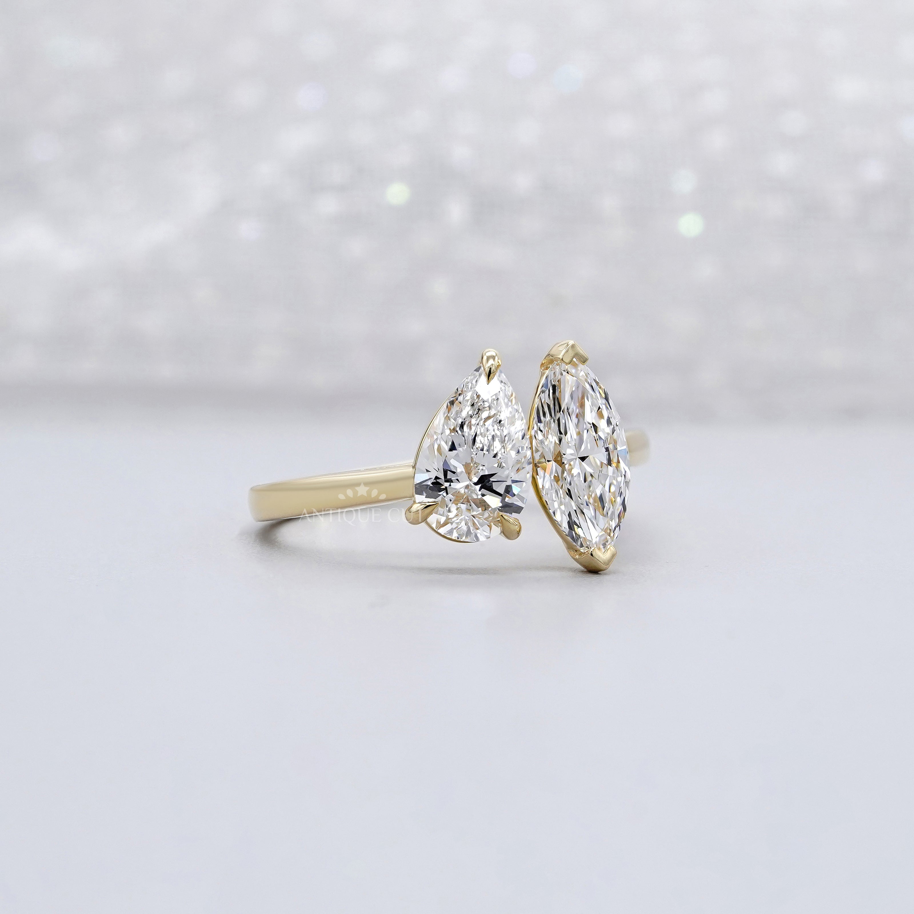 2.00tcw Toi Et Moi Engagement Ring | Pear & Marquise Lab Grown Diamond Ring | Two Stone Bypass Ring | | IGI Certified