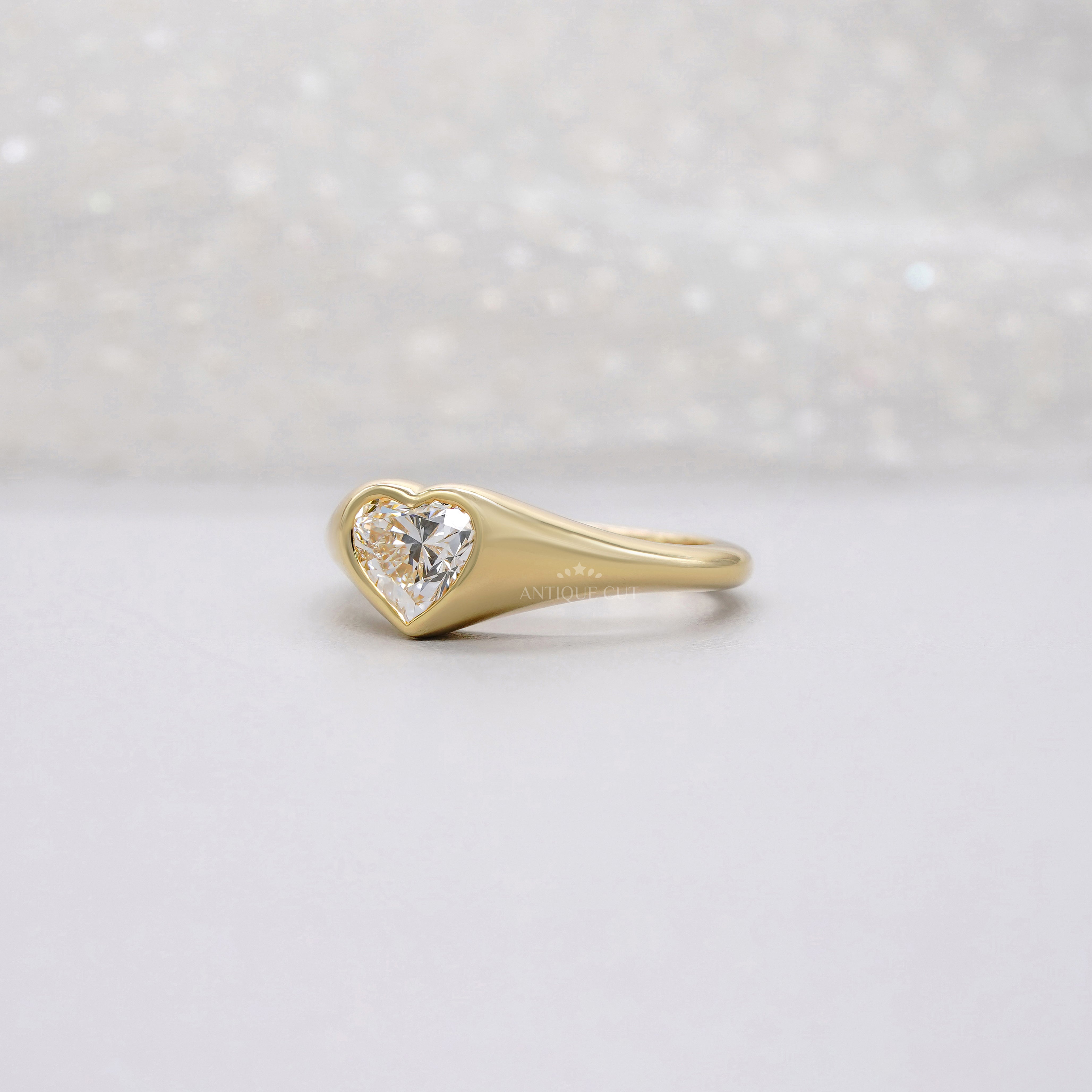 Heart 1.00ct Lab Diamond Bezel Ring | Solid Yellow Gold | Modern Love IGI Certified