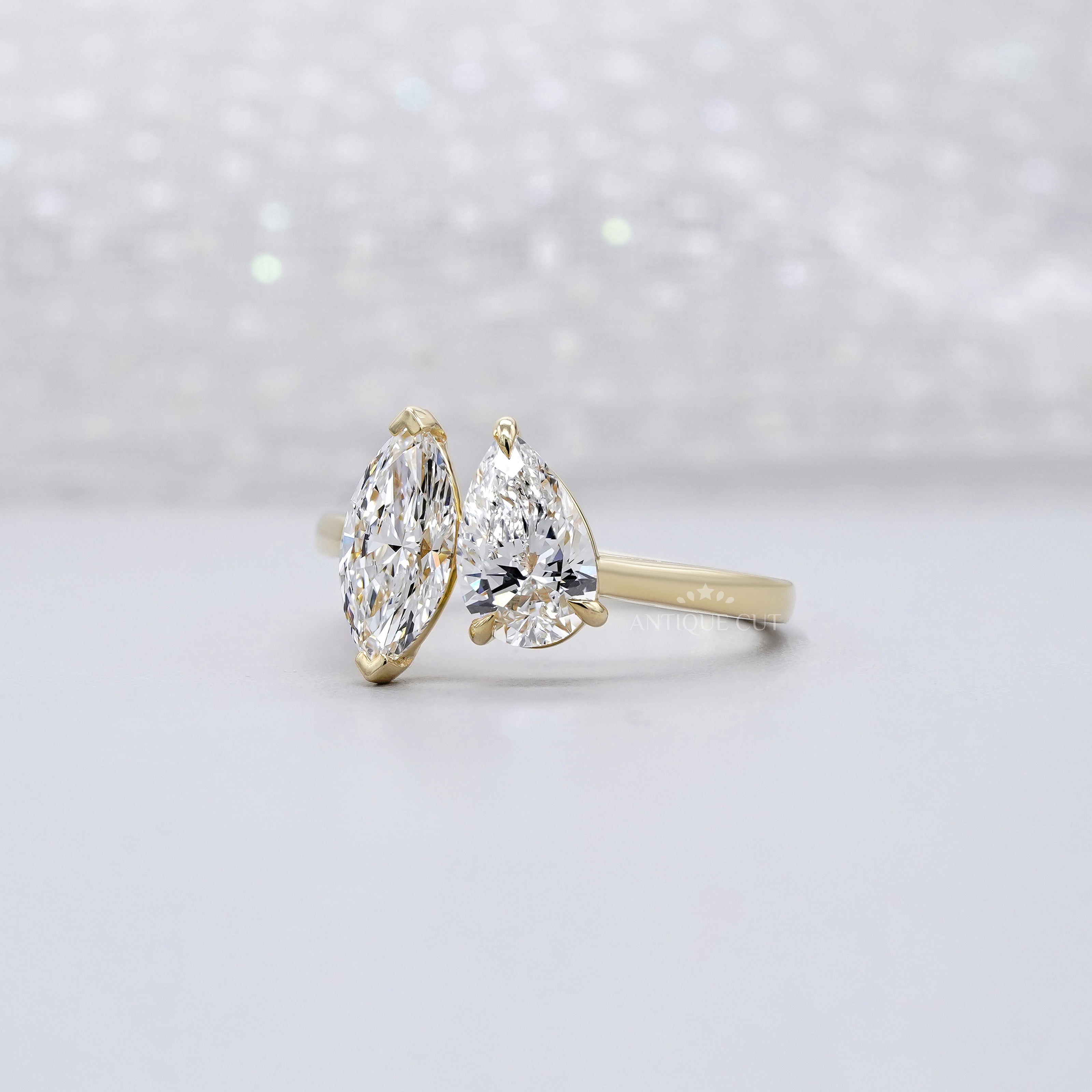 2.00tcw Toi Et Moi Engagement Ring | Pear & Marquise Lab Grown Diamond Ring | Two Stone Bypass Ring | | IGI Certified
