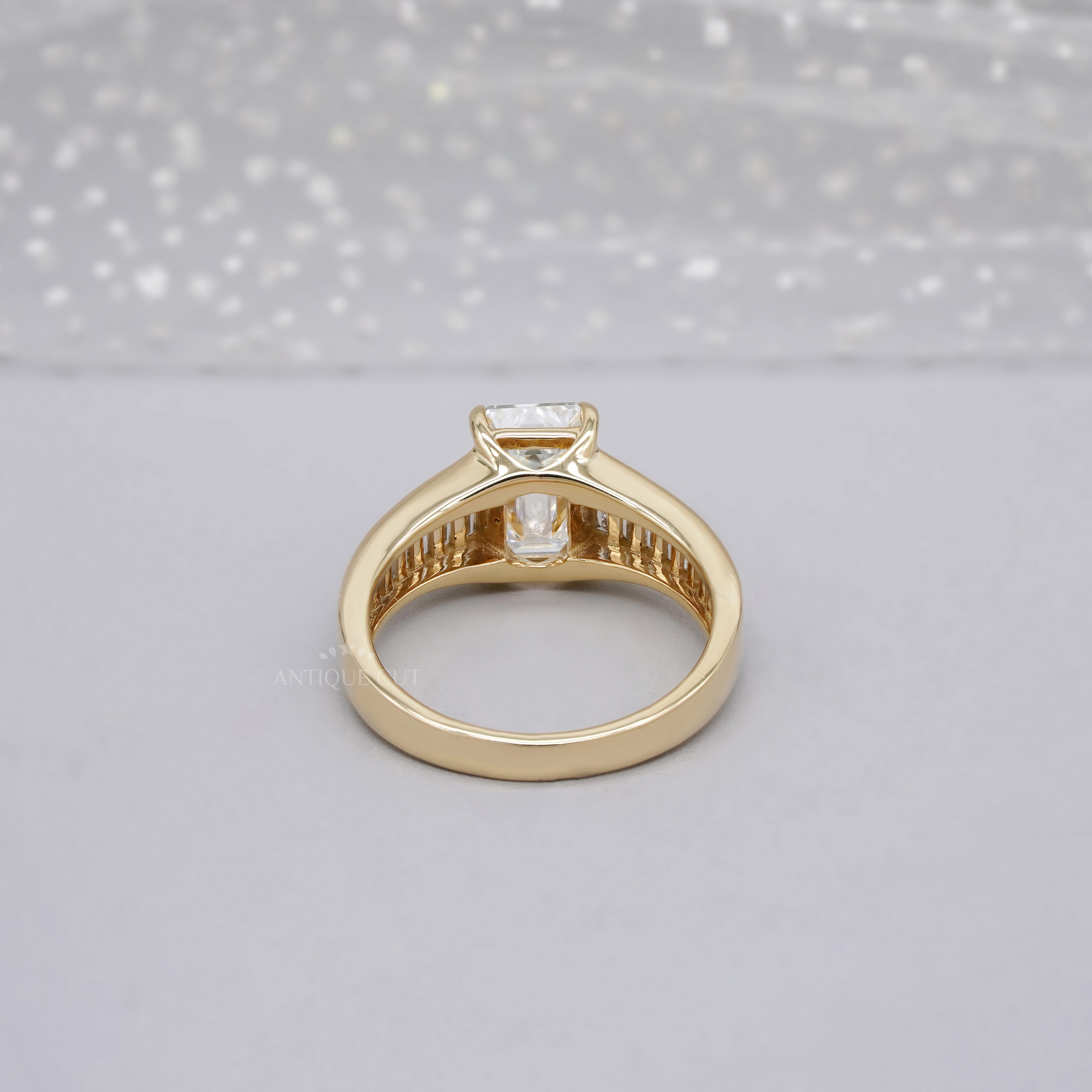 Emerald 3.20tcw Lab Diamond Engagement Ring | 2.5ct Center | Baguette Band | IGI Certified