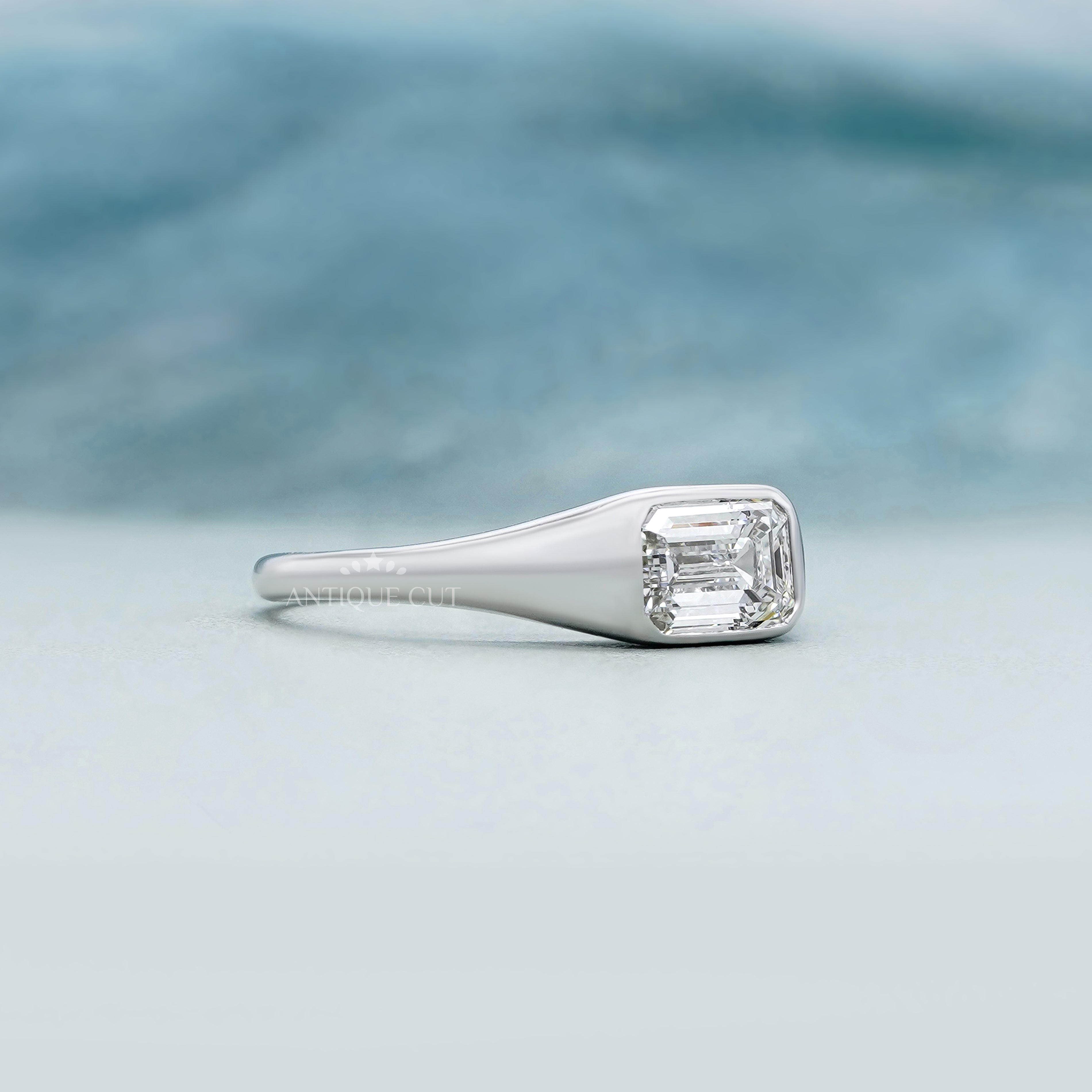 1.00ct Emerald Cut Lab-Grown Diamond Bezel Set Solitaire Ring | Minimalist Engagement Ring