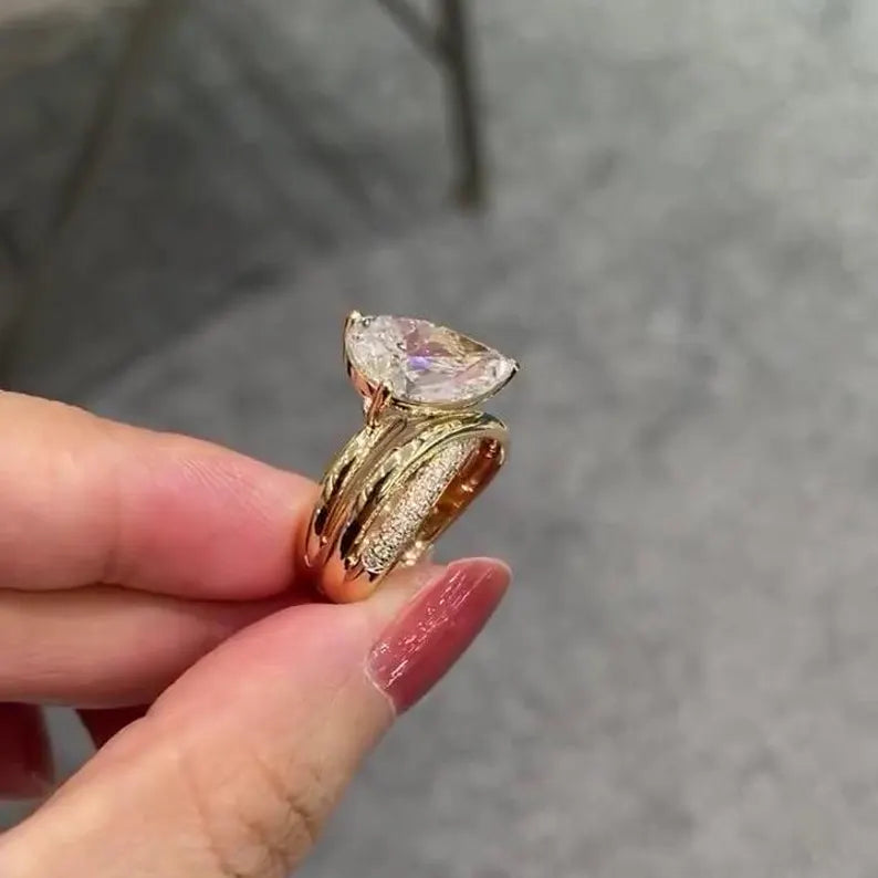 Pear 5.50tcw Lab Diamond Ring | Twisted Band | IGI Certified | D-E-F | VVS–VS Clarity