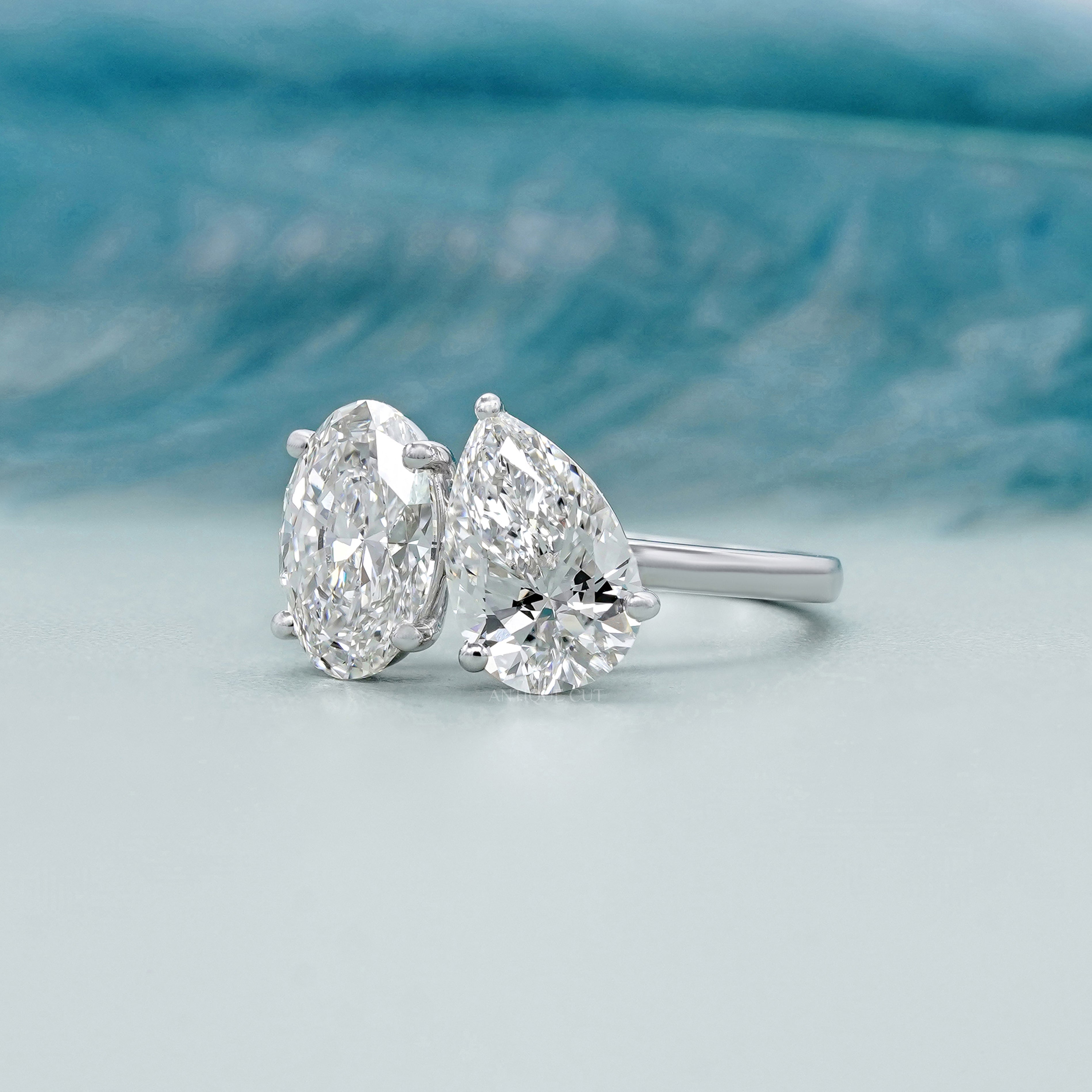 Oval & Pear 4.40tcw Toi et Moi Lab Grown Diamond Engagement Ring | IGI Certified